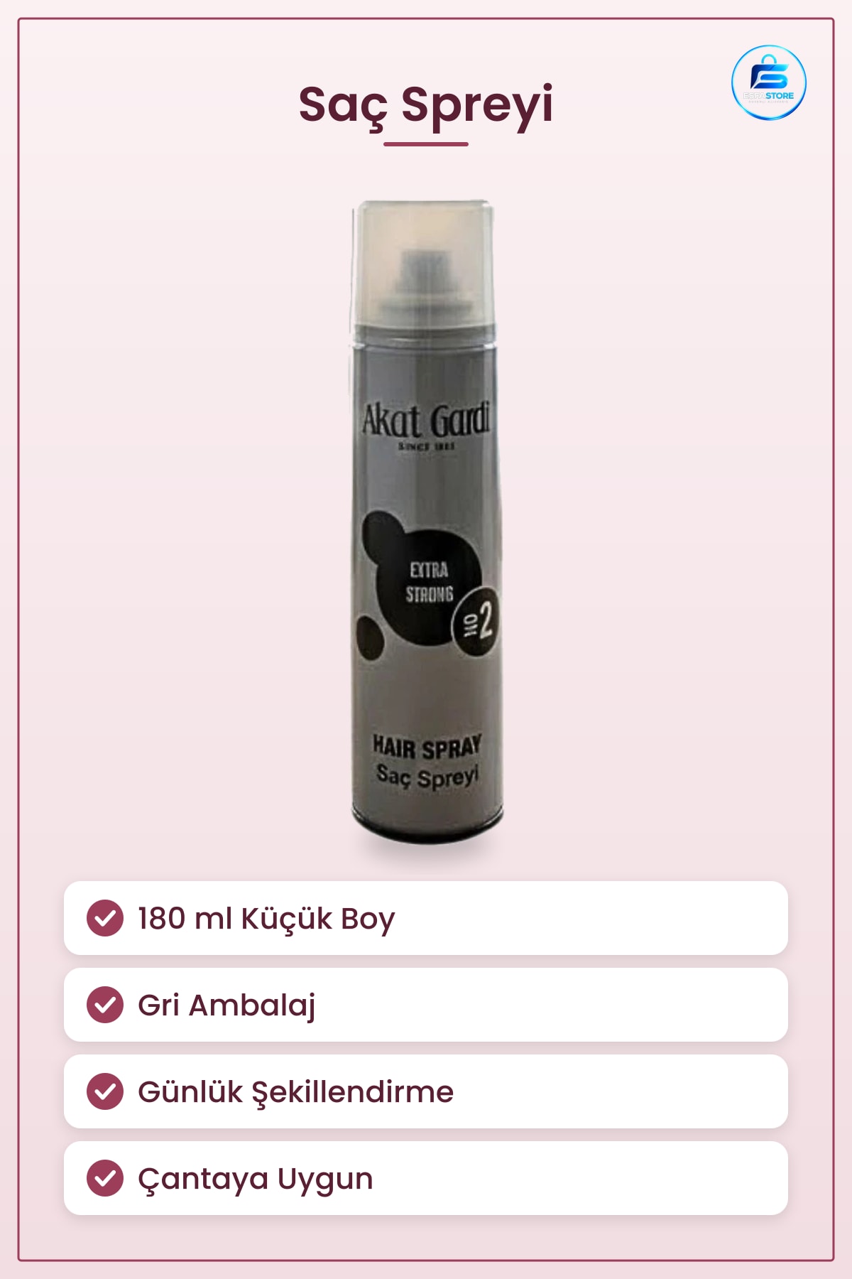 Saç Spreyi 180 ml Küçük Boy Gri Şekillendirici Sprey Günlük Kullanım Kişisel Bakım Ürünü