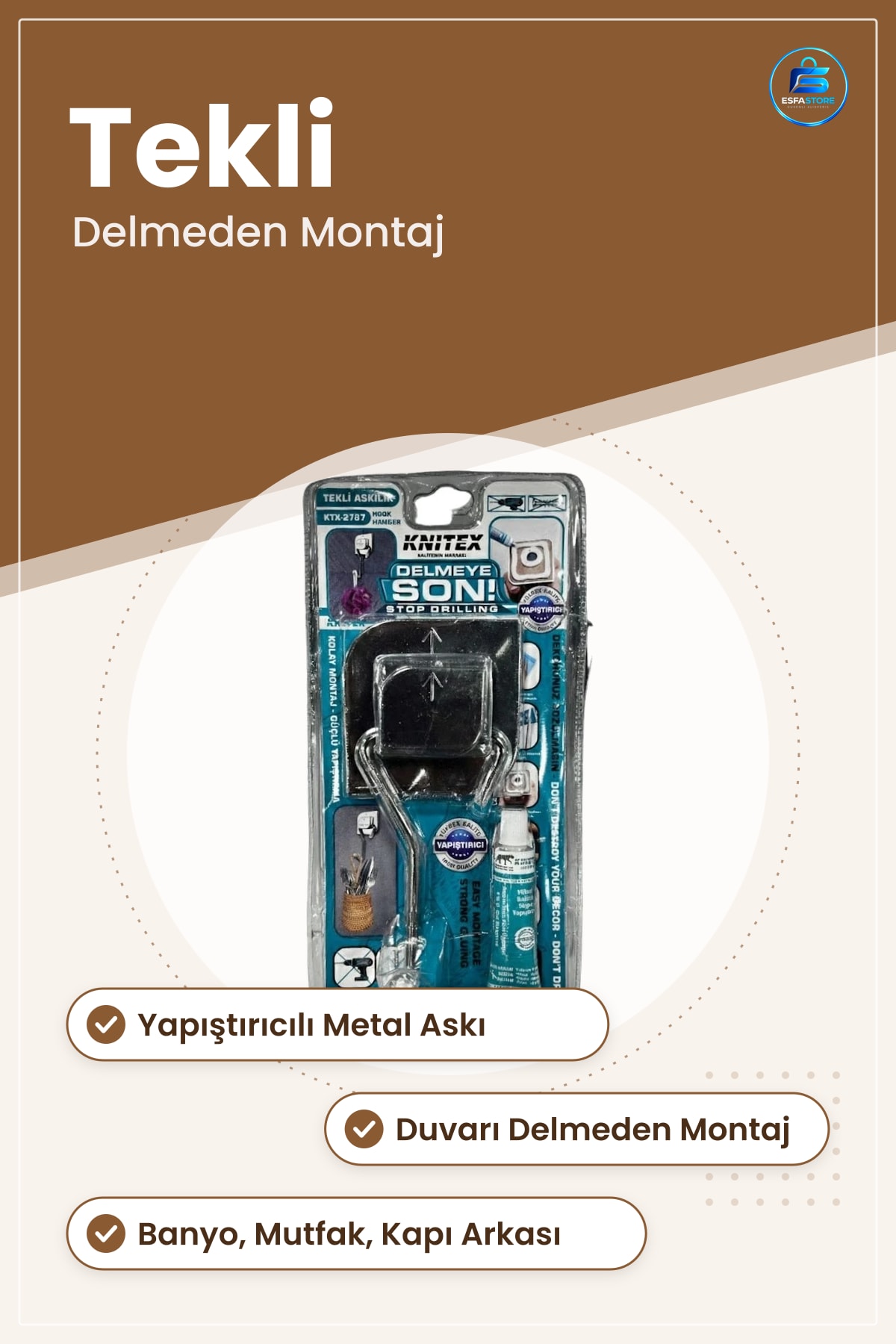 Tekli Askı Delmeden Yapıştırıcılı Metal Duvar Askısı Banyo Mutfak Kapı Arkası Düzenleyici Askılık