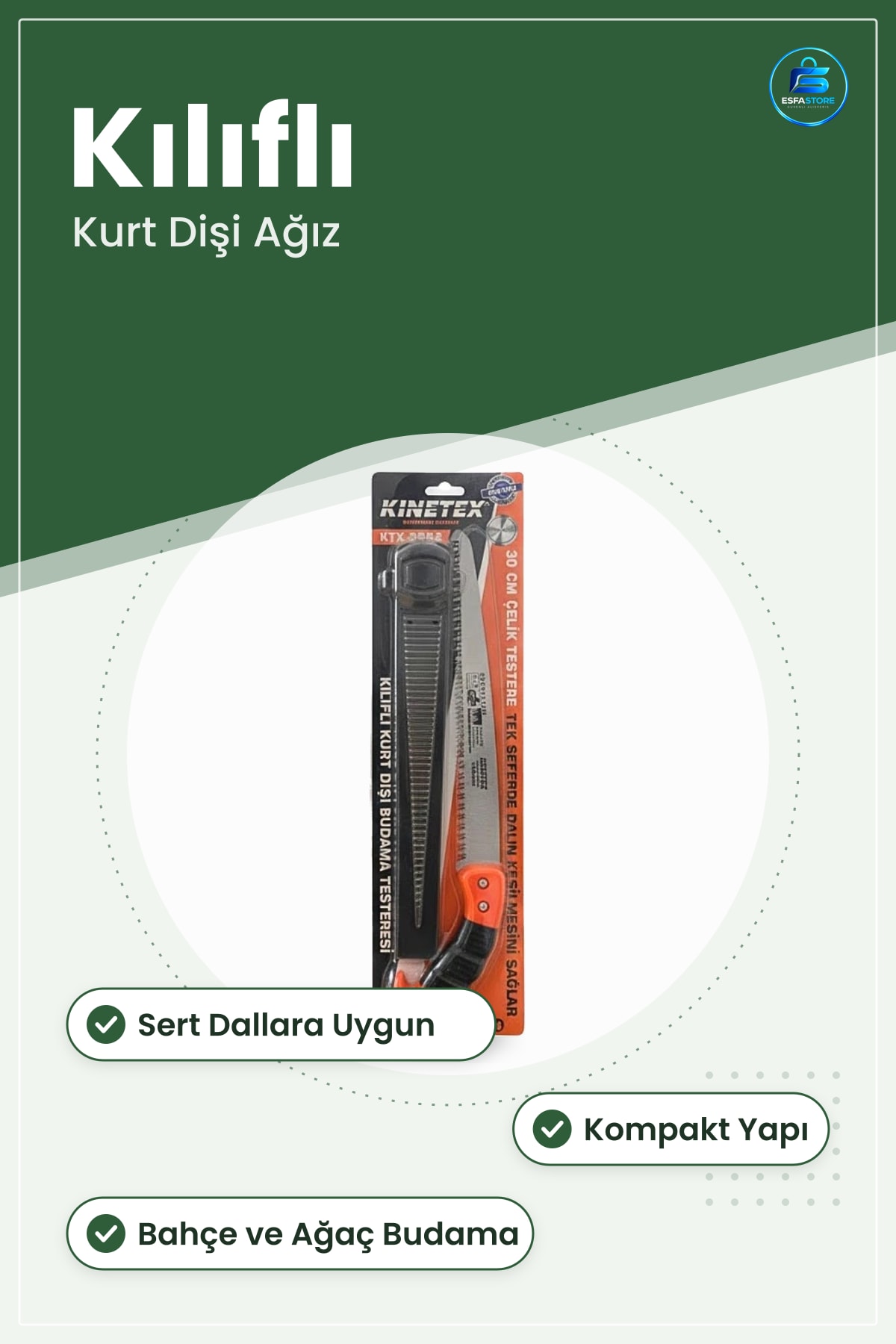 Kılıflı Kurt Dişi Budama Testeresi Bahçe Ağaç Dalı Kesme Sert Dallara Uygun Pratik