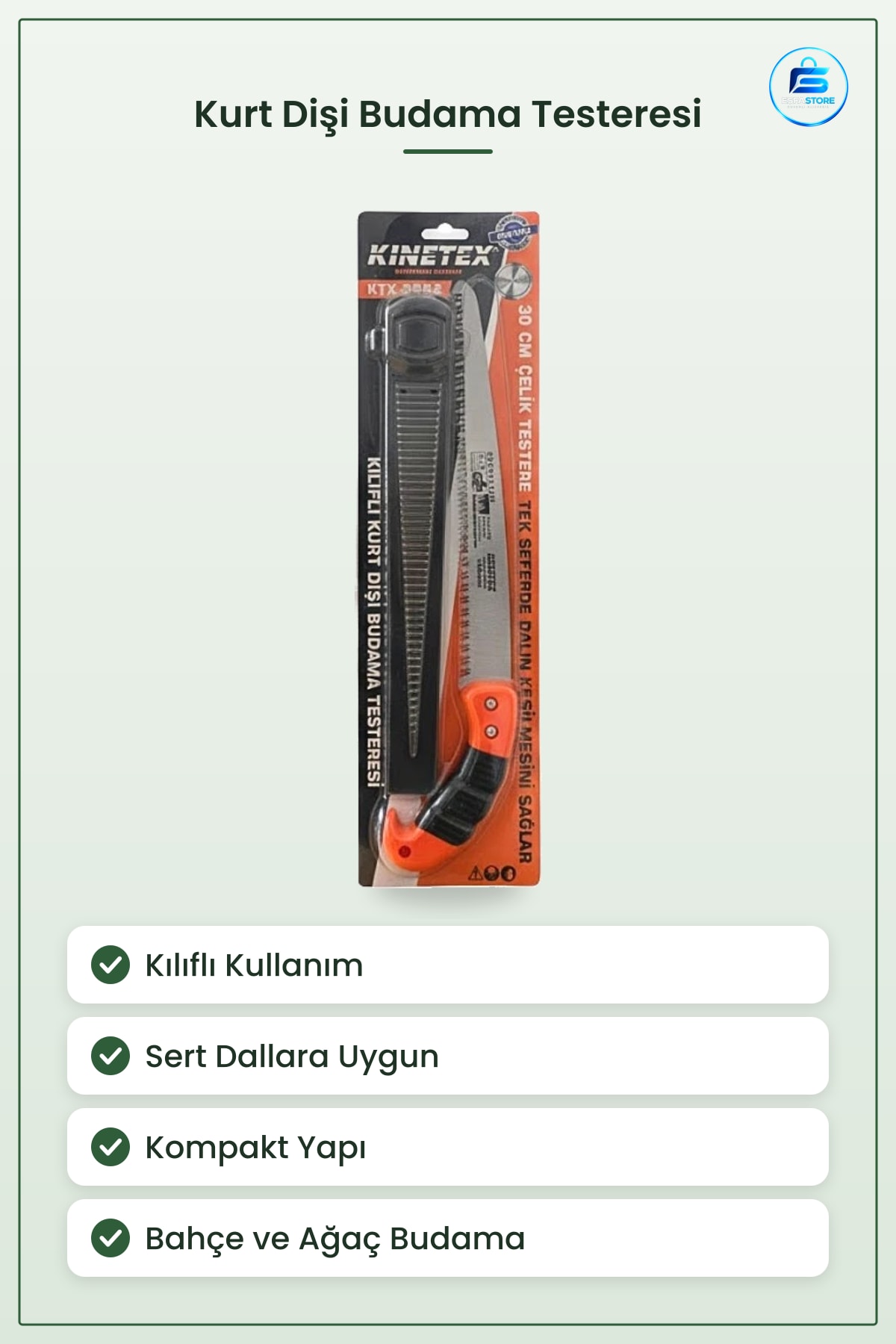 Kılıflı Kurt Dişi Budama Testeresi Bahçe Ağaç Dalı Kesme Sert Dallara Uygun Pratik