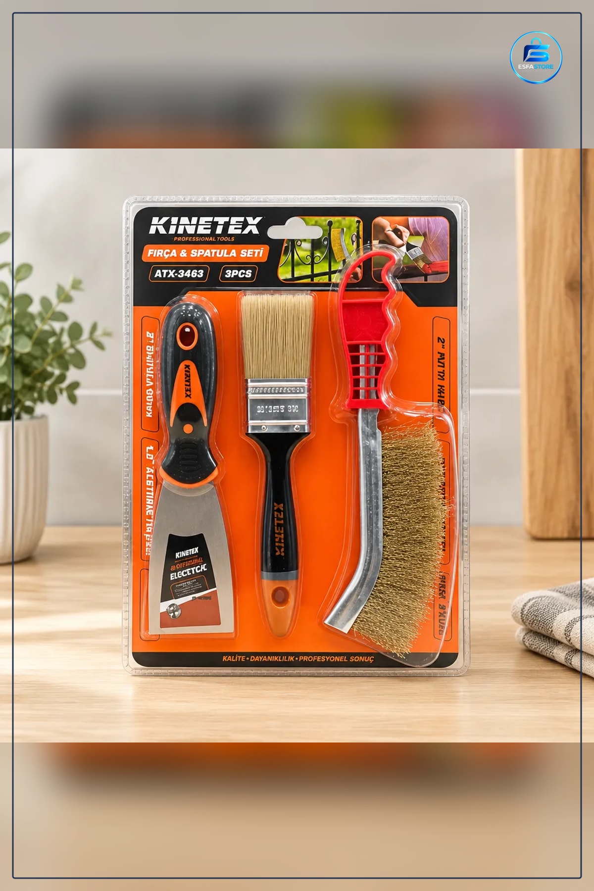 Fırça Seti 3 Parça Spatula Tel Fırçası Boyama Kazıma Temizlik Ev ve Yapı Malzemesi