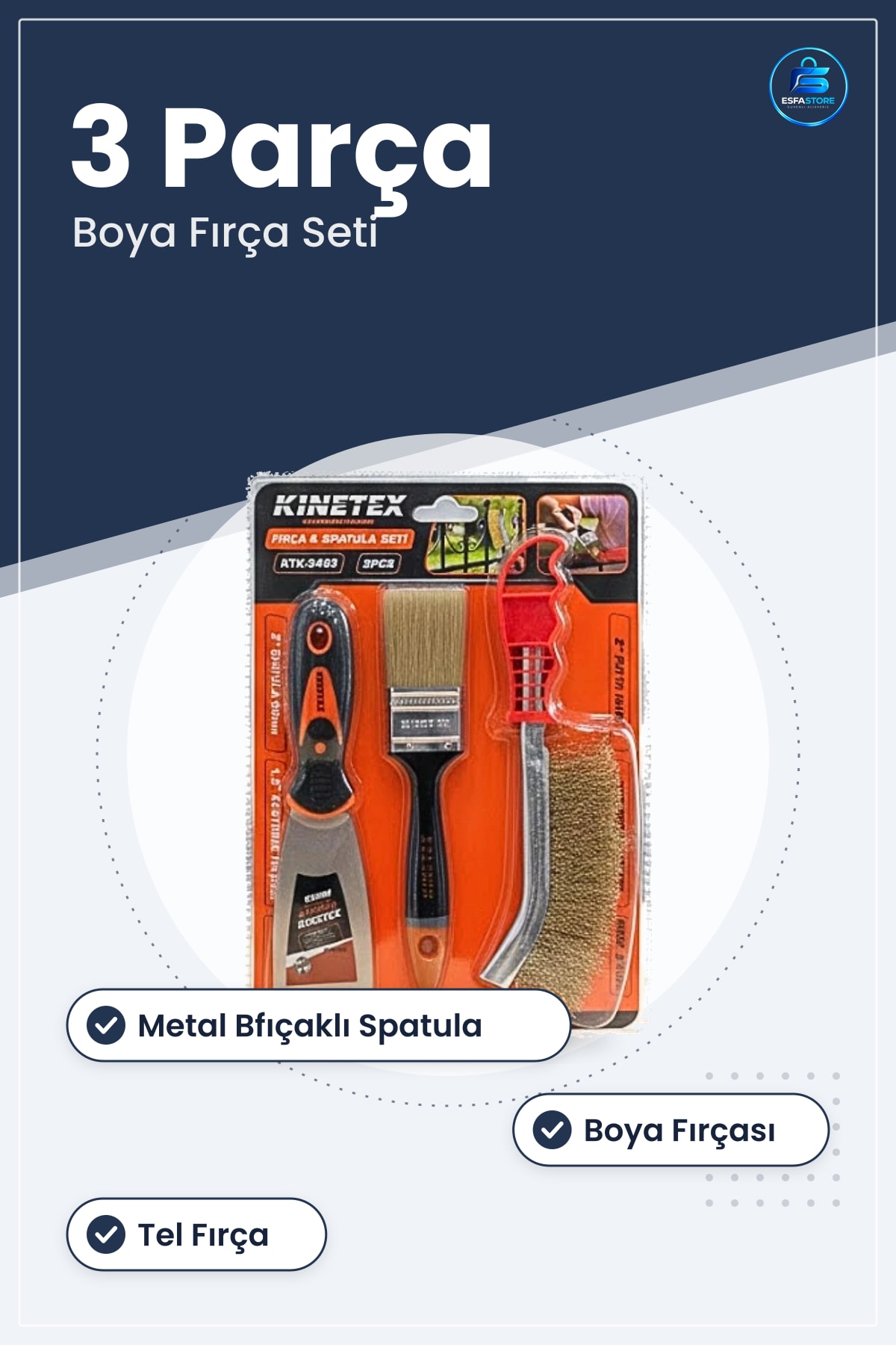 Fırça Seti 3 Parça Spatula Tel Fırçası Boyama Kazıma Temizlik Ev ve Yapı Malzemesi