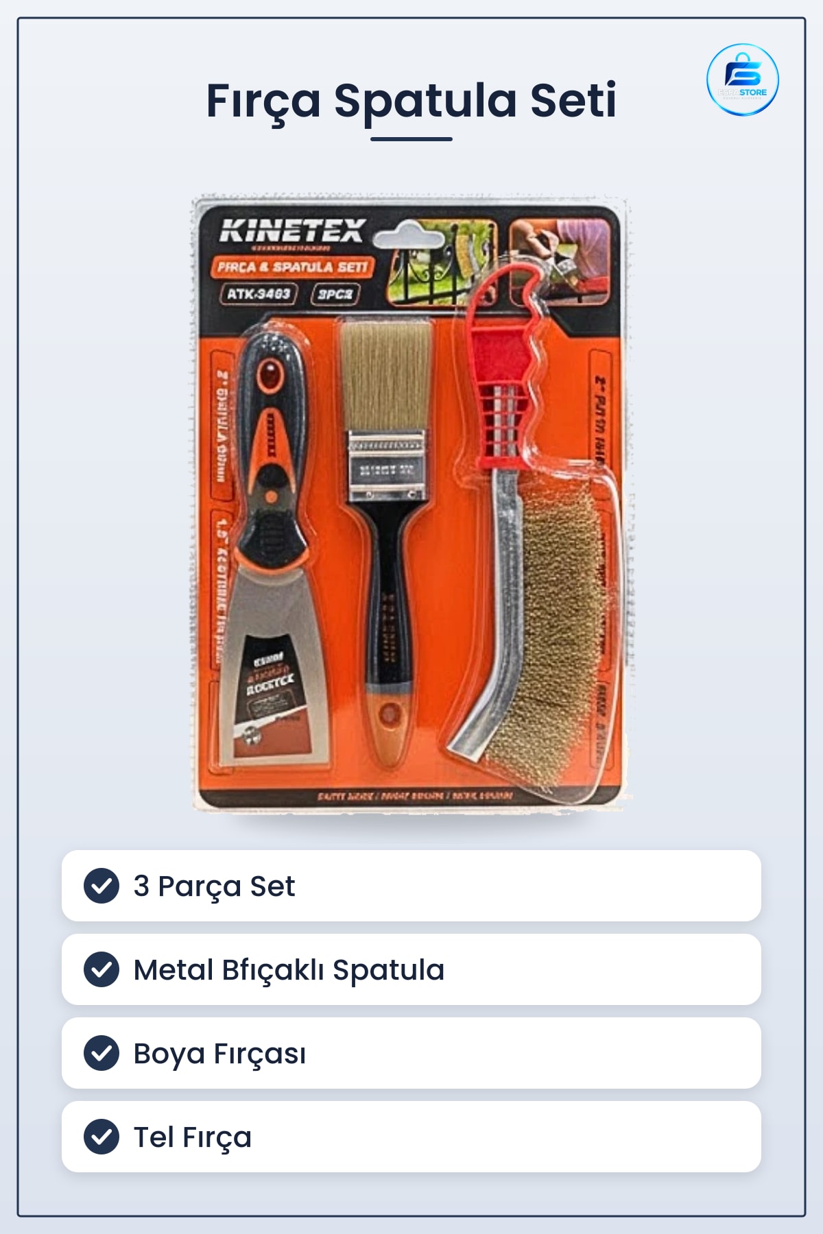 Fırça Seti 3 Parça Spatula Tel Fırçası Boyama Kazıma Temizlik Ev ve Yapı Malzemesi