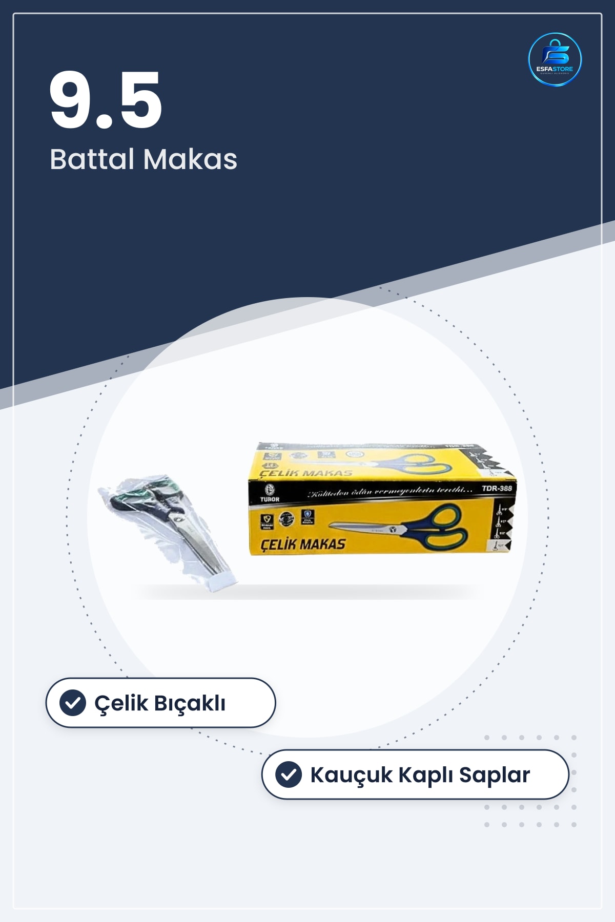 Kesici Makas 9.5 Battal Çelik Kumaş Kağıt Karton Kesim Ev Ofis Atölye Kullanımı İçin