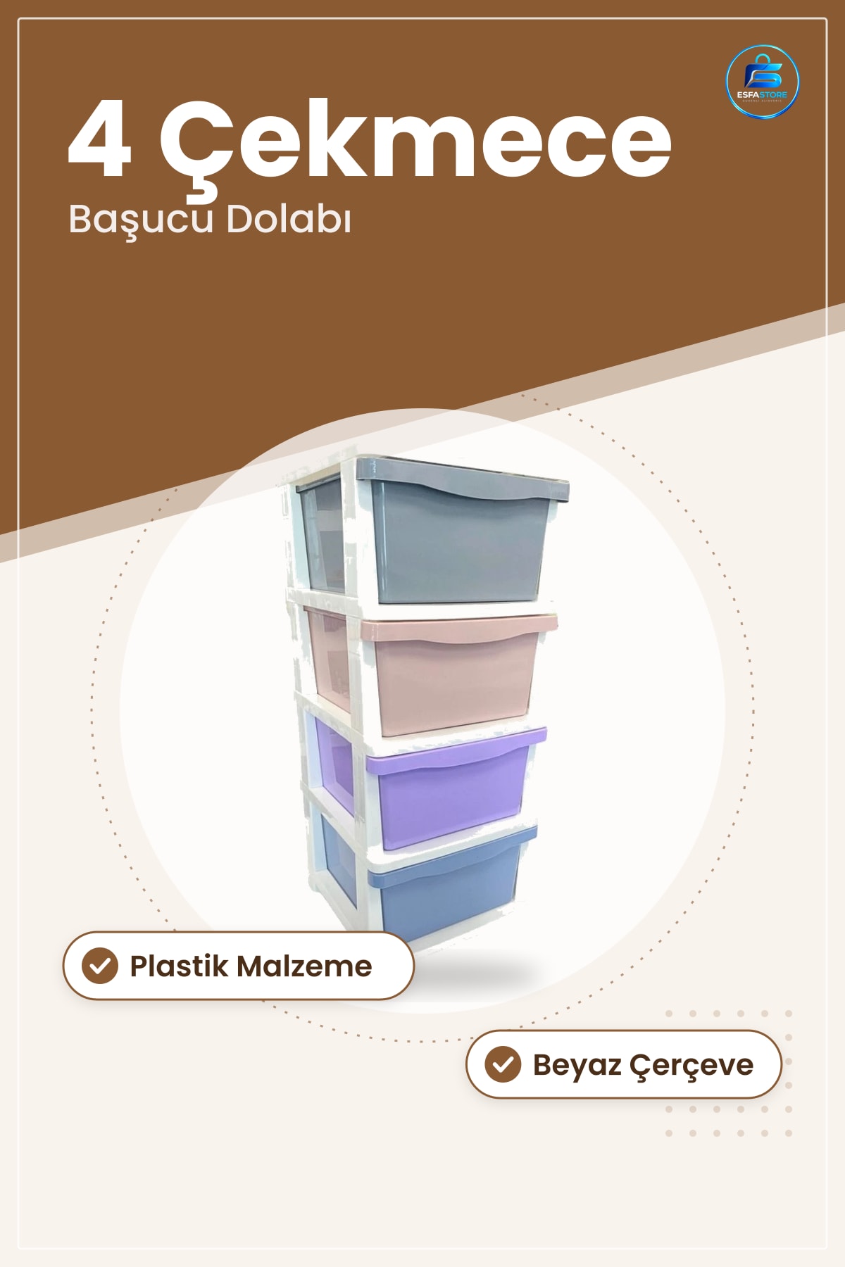 Komodin 4 Çekmeceli Plastik Yatak Odası Başucu Dolabı Küçük Eşya Düzenleyici Raflı Depolama Beyaz