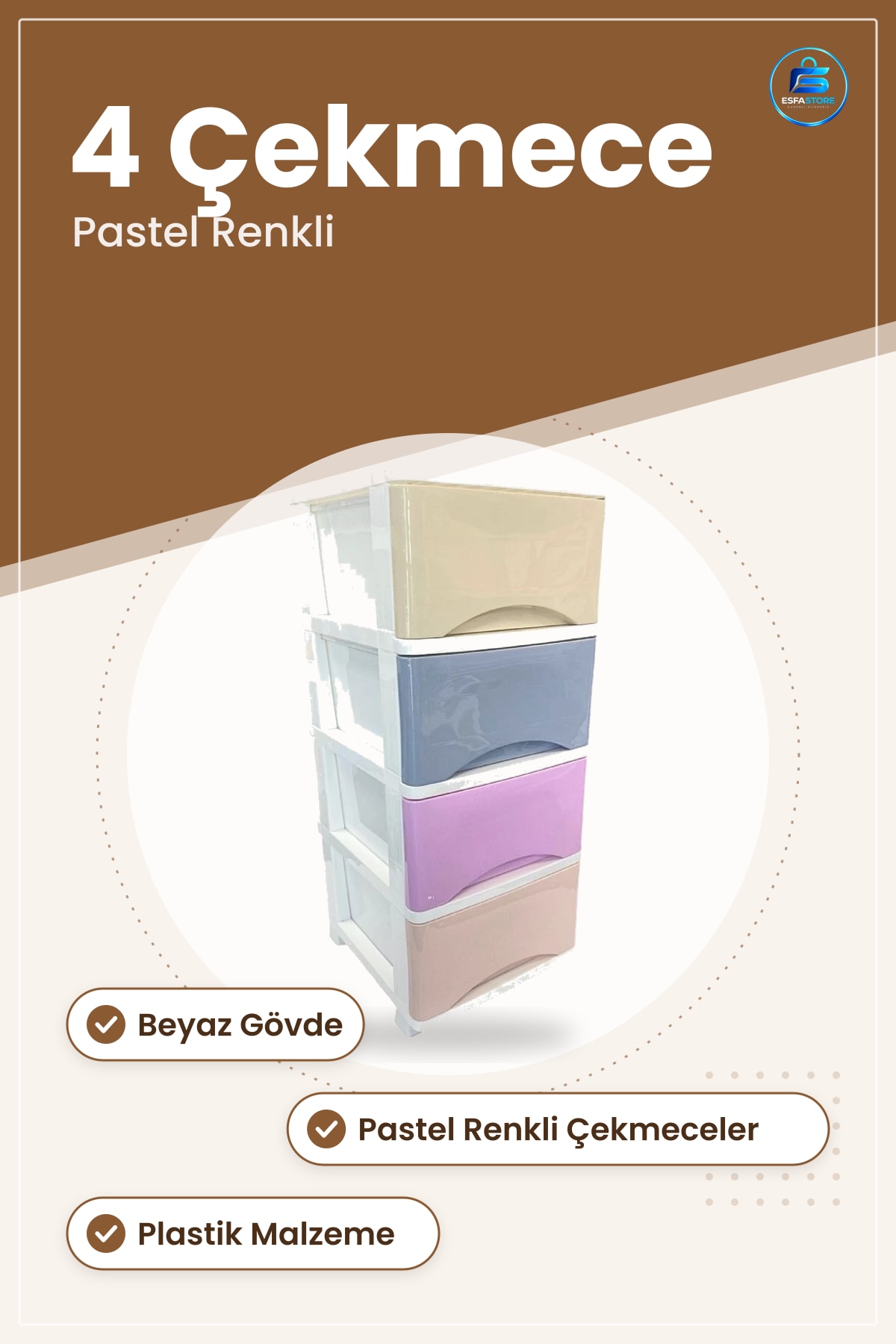 Petek Komodin 4 Çekmeceli Plastik Yatak Odası Depolama Ünitesi Pastel Renk Ev Düzeni