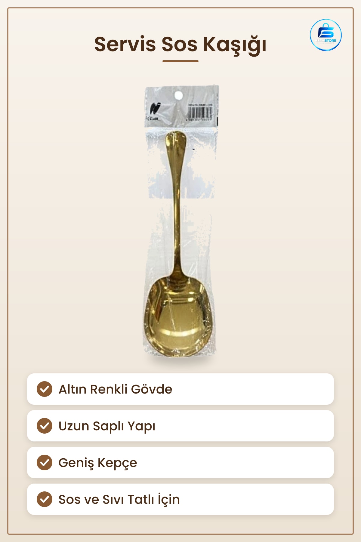 Altın Renkli Sos Kaşık Servis Kaşığı Sıvı Tatlı ve Servisi İçin Mutfak Sofra Gereci