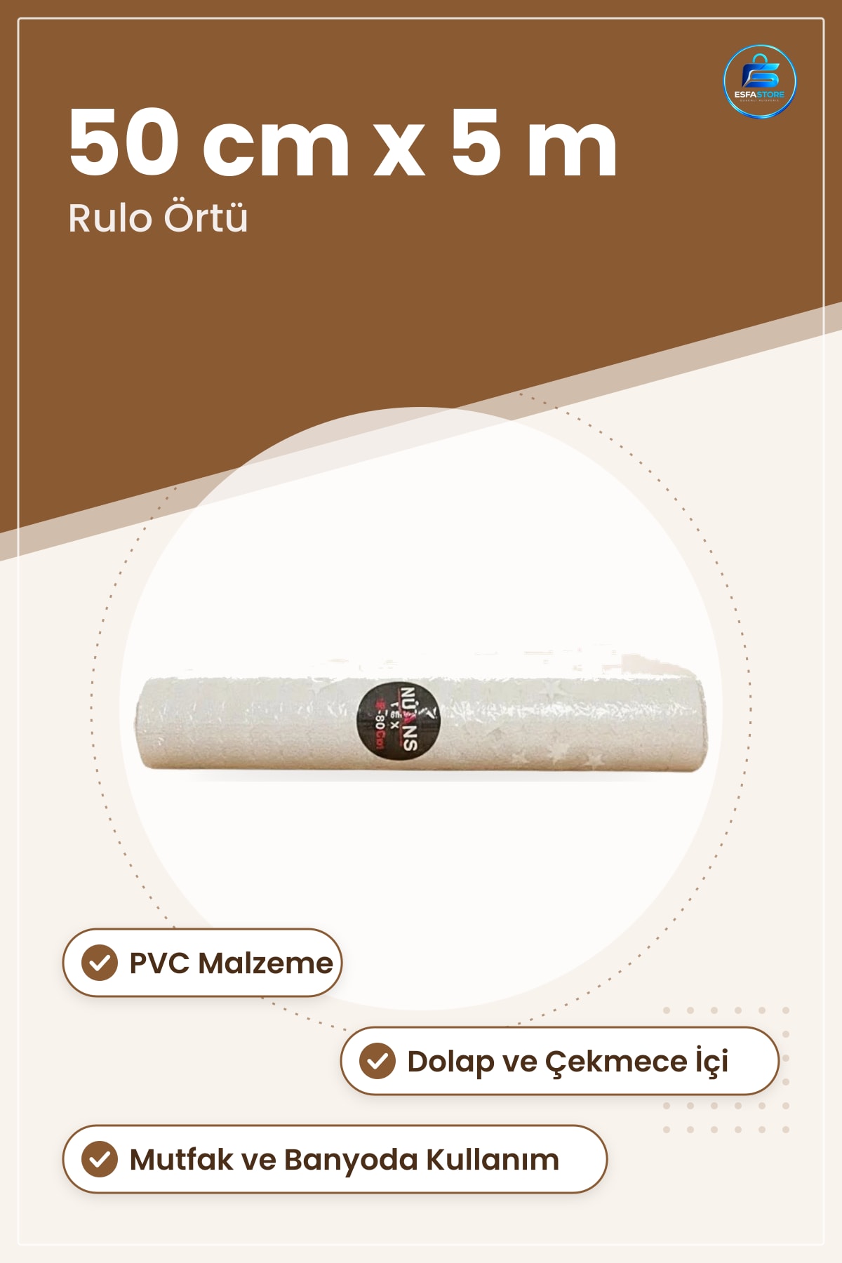 PVC Dantel Dolap Örtüsü 50 cm x 5 m Mutfak Çekmece ve Raf Kaplama Düzenleyici Dekoratif