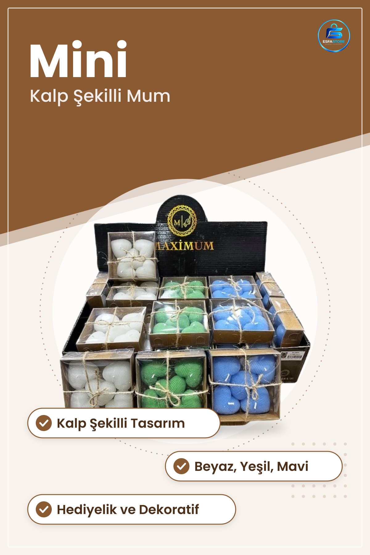 Mini Kalpli Mum Dekoratif Süs Ev Dekorasyonu Hediyelik Beyaz Yeşil Mavi Renk Seçenekleri