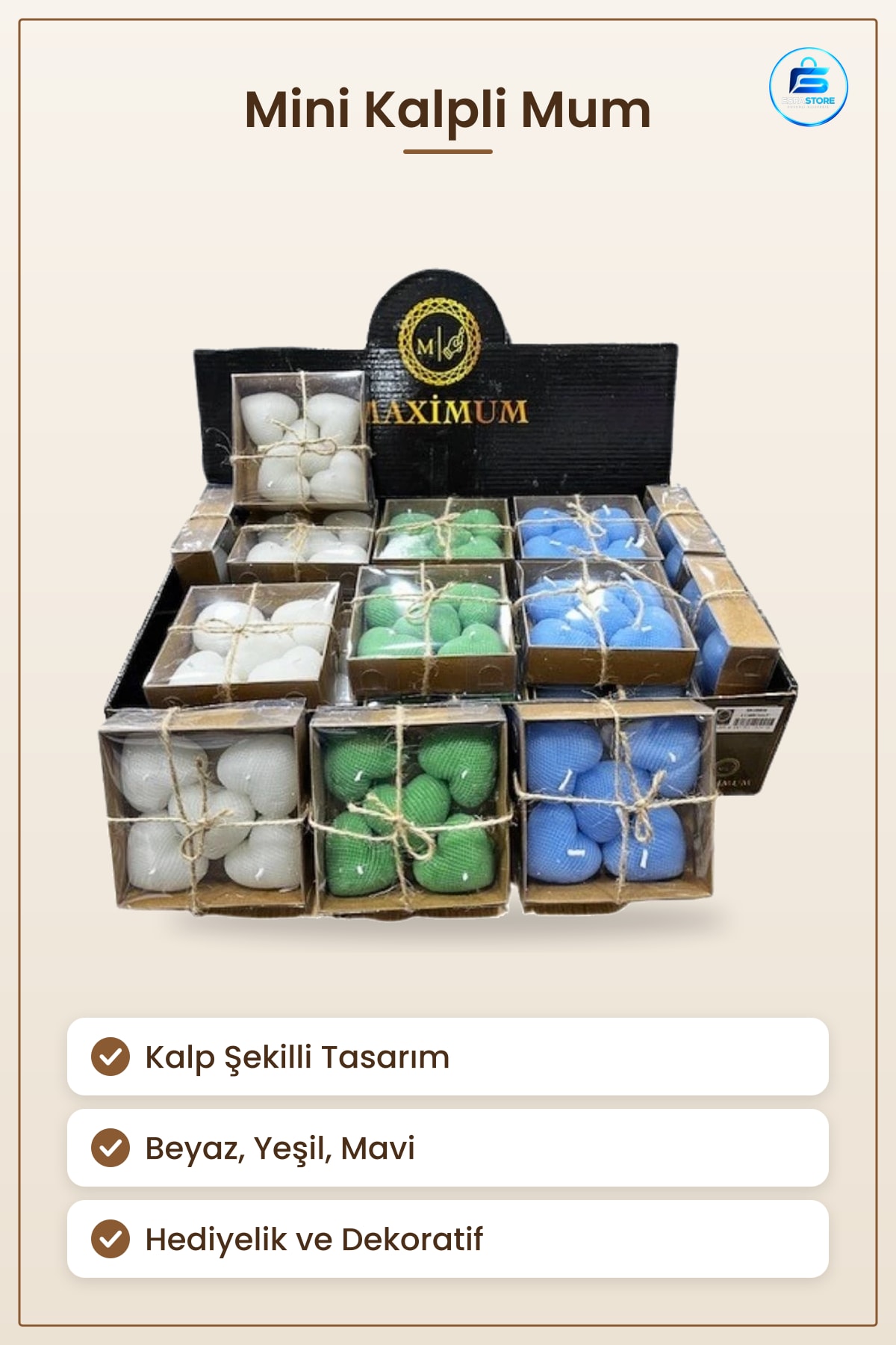 Mini Kalpli Mum Dekoratif Süs Ev Dekorasyonu Hediyelik Beyaz Yeşil Mavi Renk Seçenekleri