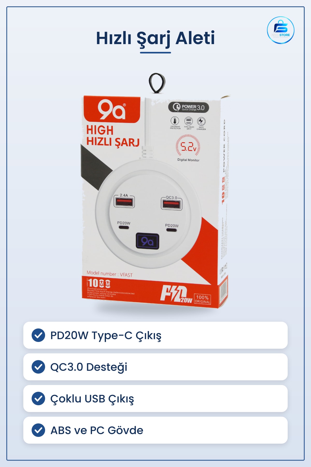 Hızlı Şarj Aleti PD20W Type C QC3.0 USB Çoklu Çıkış Akıllı Telefon Tablet Uyumlu ABS PC Gövde