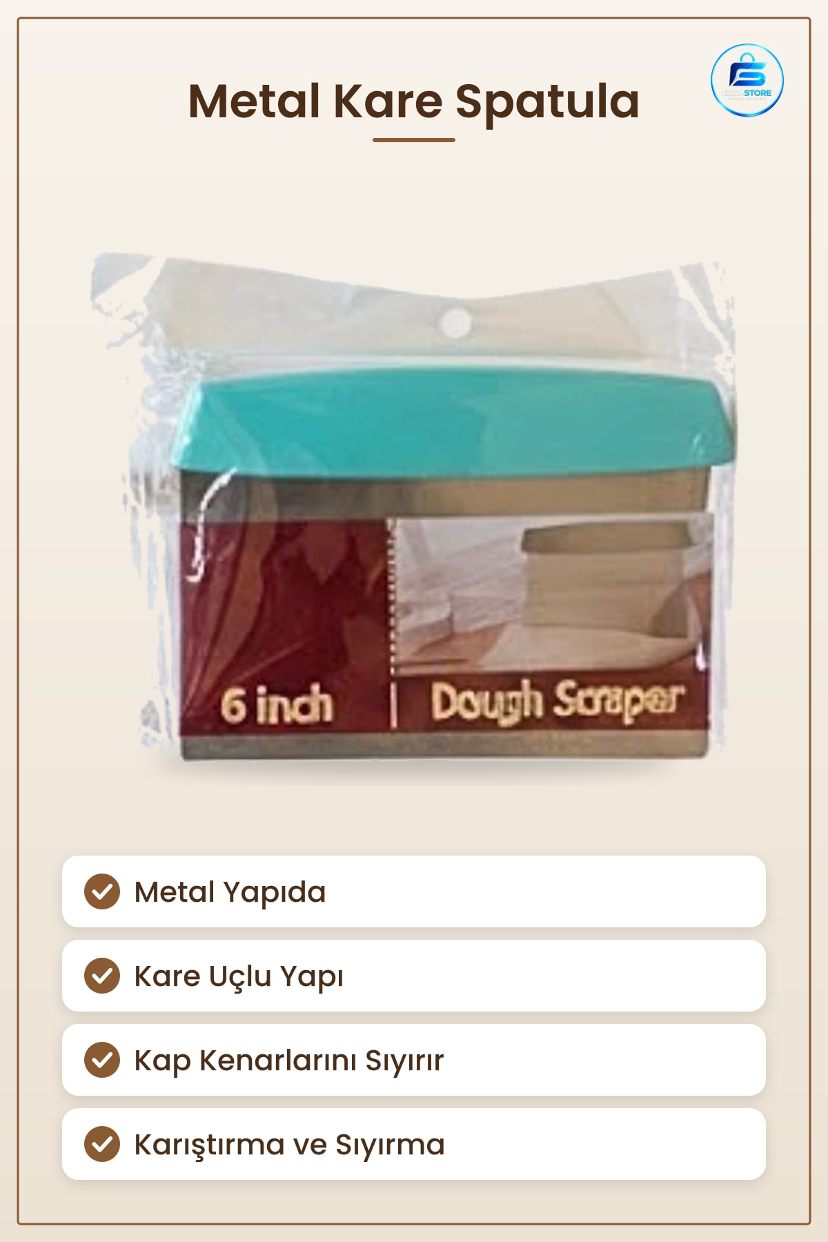 Metal Kare Spatula Hamur Kazıyıcı Mutfak Gereci Yemek Hazırlık Karıştırma Sıyırma Aracı Pratik
