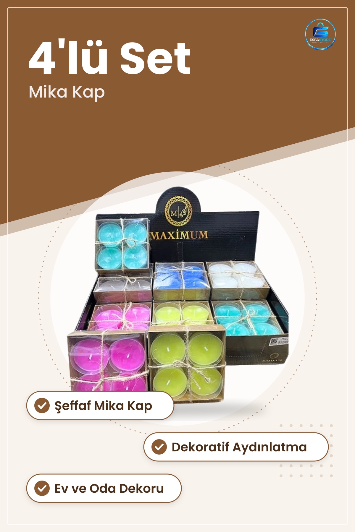 Oval Mika 4'lü Dekoratif Tealight Mum Seti Ev ve Oda Dekorasyonu İçin Kandil Aydınlatma