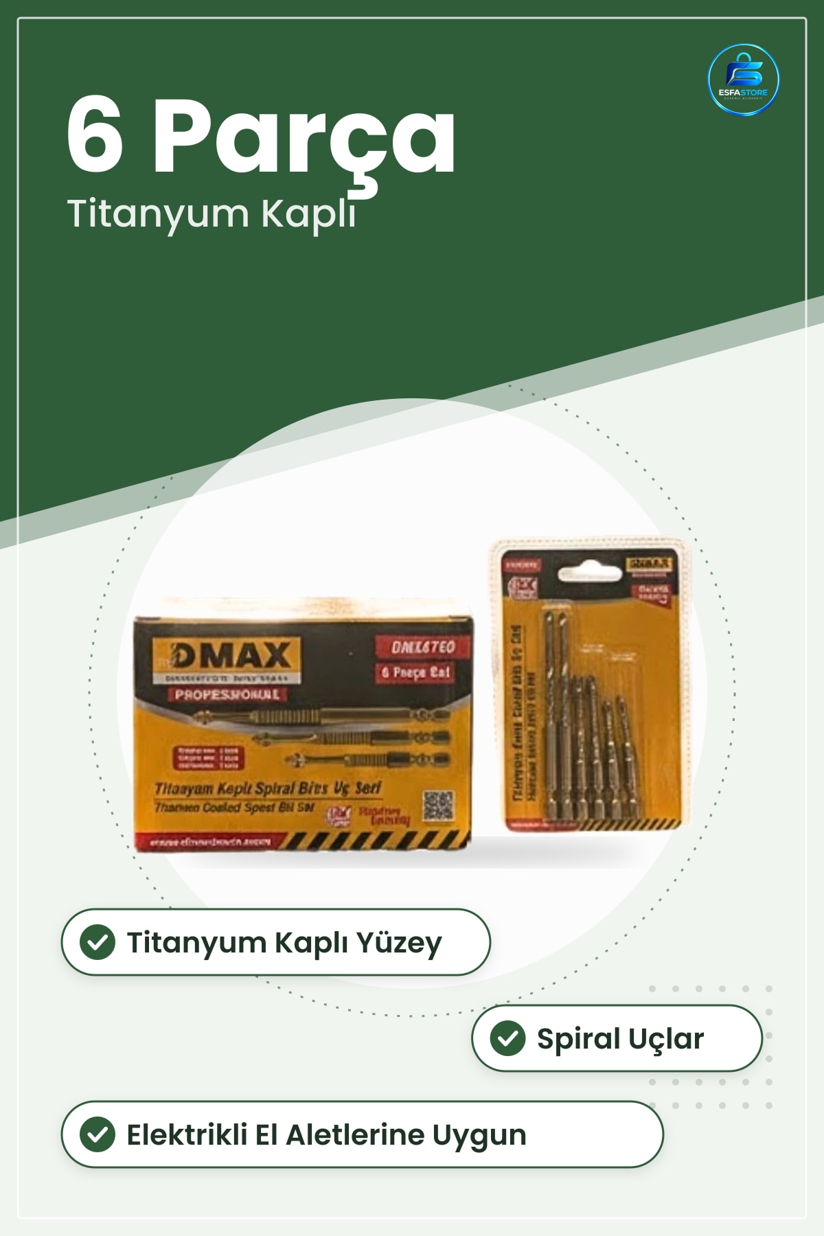 Matkap Ucu 6 Parça Titanyum Kaplı Spiral Uç Seti Elektrikli El Aleti Aksesuarı Bit
