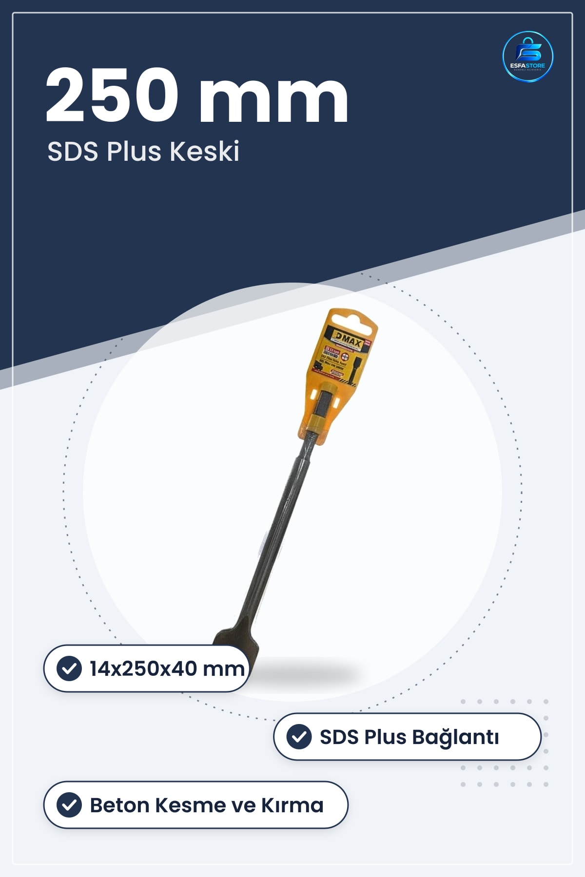 Yassı Keski SDS Plus 14x250x40 mm Geniş Beton Duvar Kesme Kırma Ev Tadilat İşleri