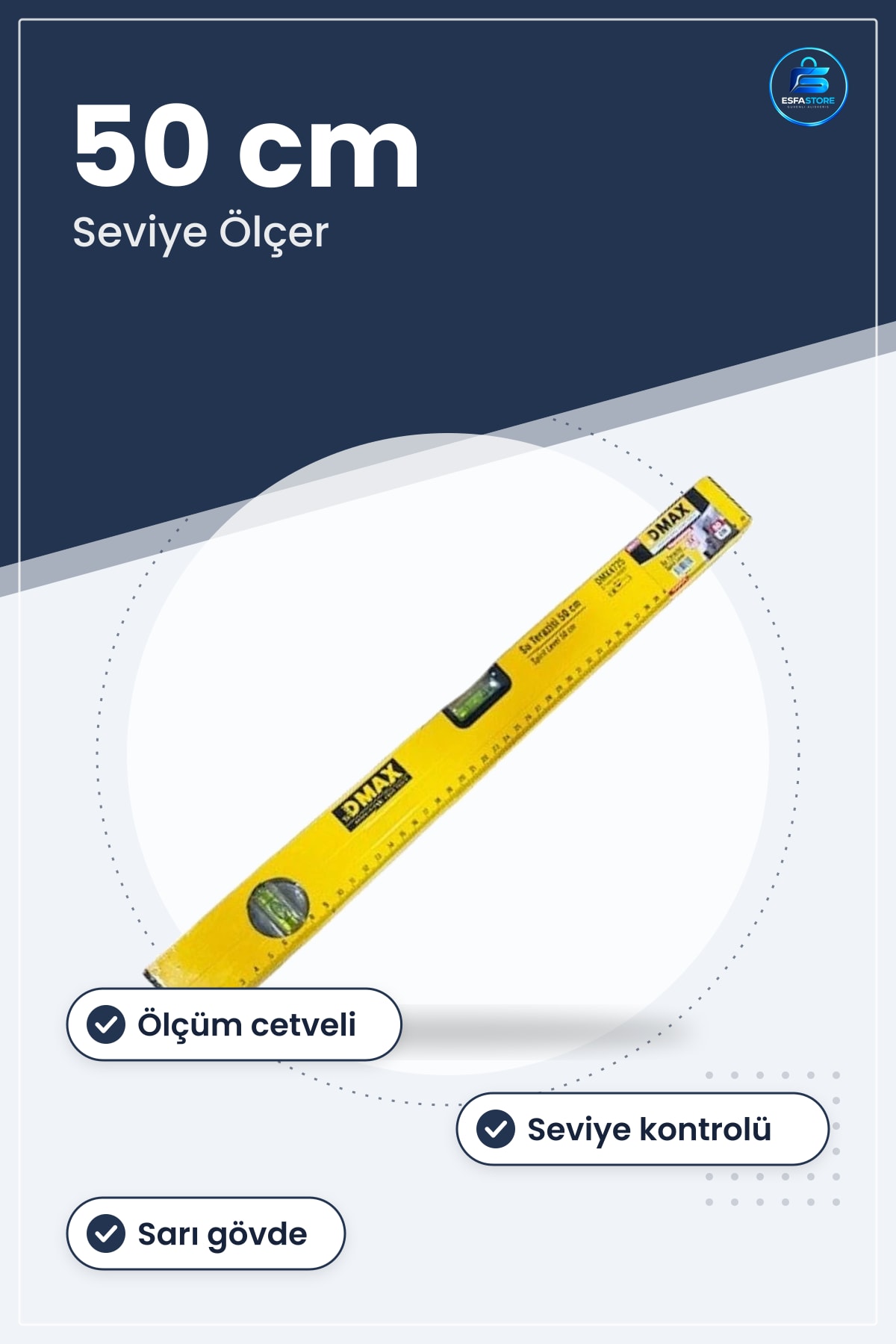 Su Terazisi 50 cm Seviye Ölçer Ev ve İş Yeri İçin Hırdavat Aleti Sarı Gövde Düzgün Ölçüm