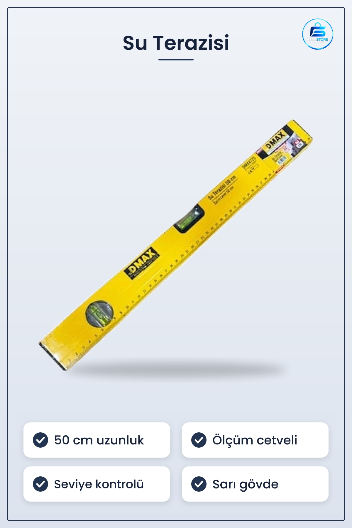Su Terazisi 50 cm Seviye Ölçer Ev ve İş Yeri İçin Hırdavat Aleti Sarı Gövde Düzgün Ölçüm