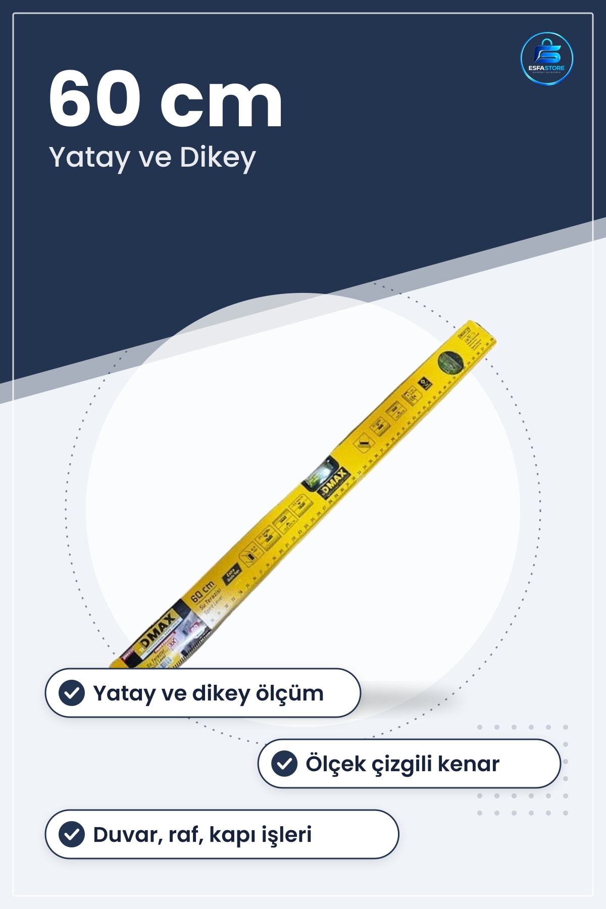 Su Terazisi 60 cm Yatay ve Dikey Seviye Ölçer Manuel El Aleti Hırdavat Ölçüm Cihazı