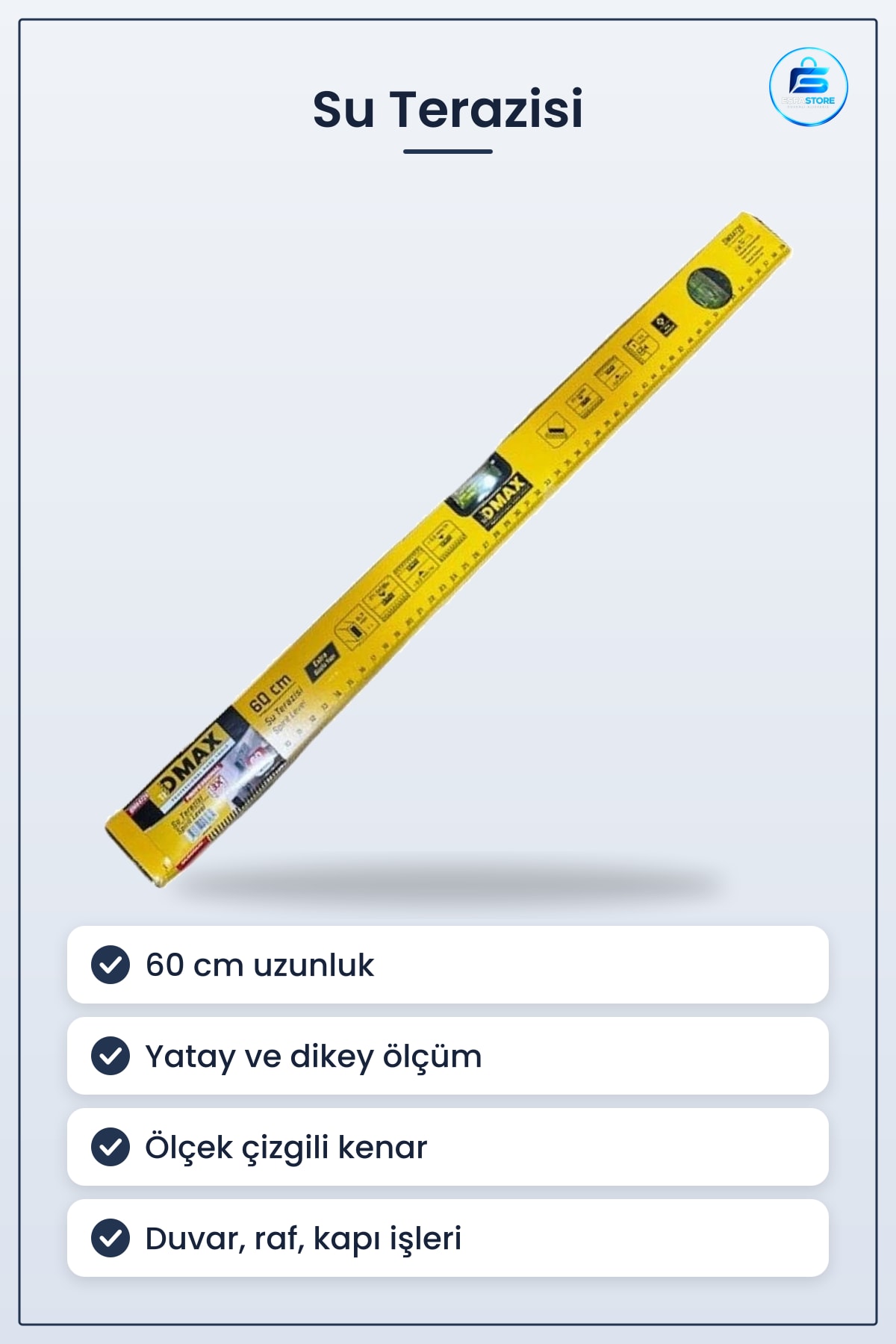 Su Terazisi 60 cm Yatay ve Dikey Seviye Ölçer Manuel El Aleti Hırdavat Ölçüm Cihazı