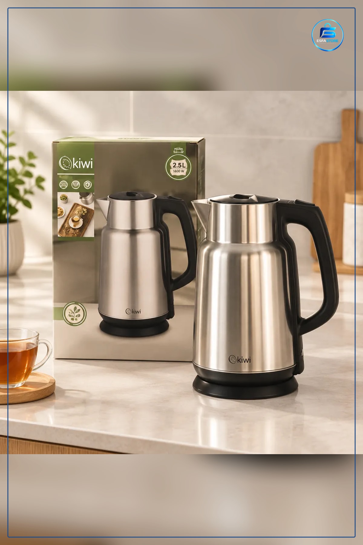 Su Isıtıcı Kettle 2,2 L Çelik Gövdeli Siyah Saplı Elektrikli Çay ve İçecek Suyu Isıtma Mutfak