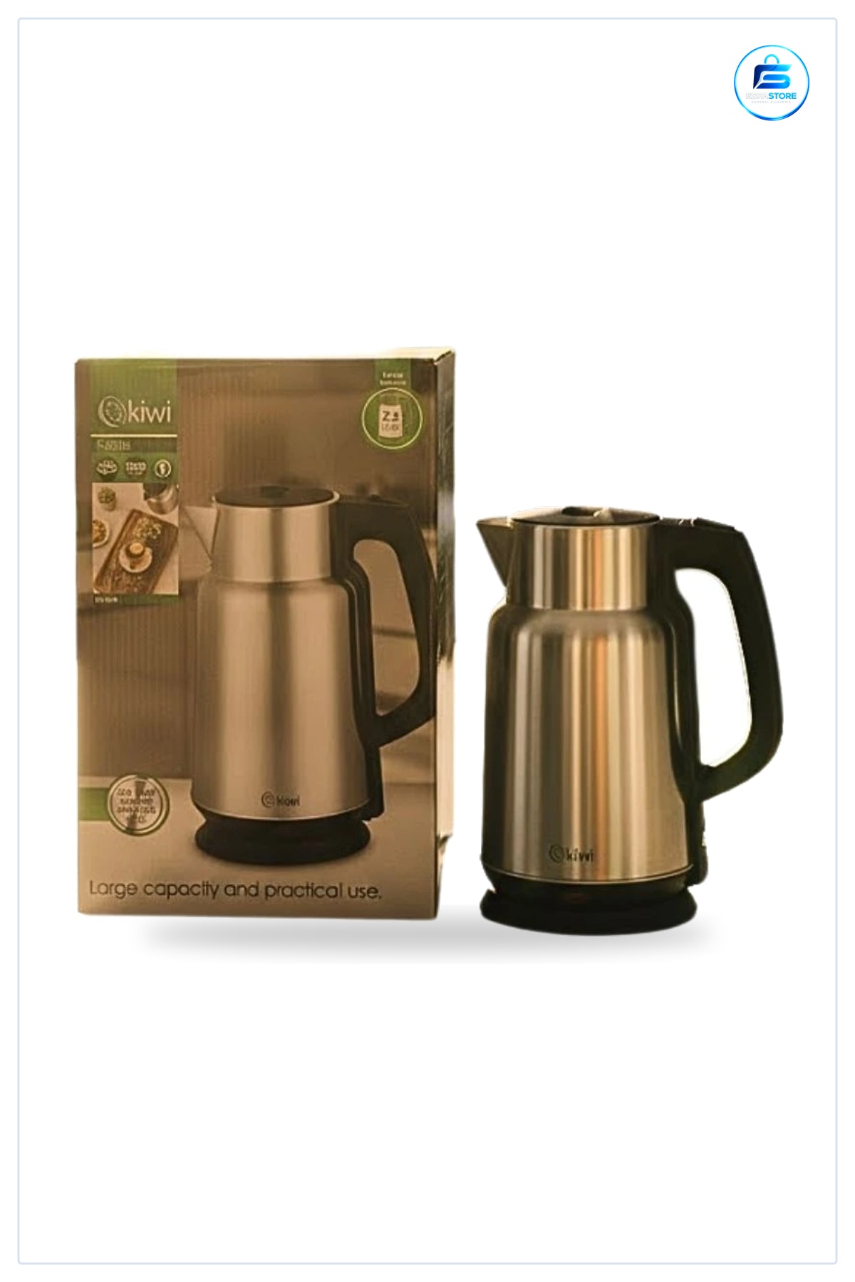 Su Isıtıcı Kettle 2,2 L Çelik Gövdeli Siyah Saplı Elektrikli Çay ve İçecek Suyu Isıtma Mutfak