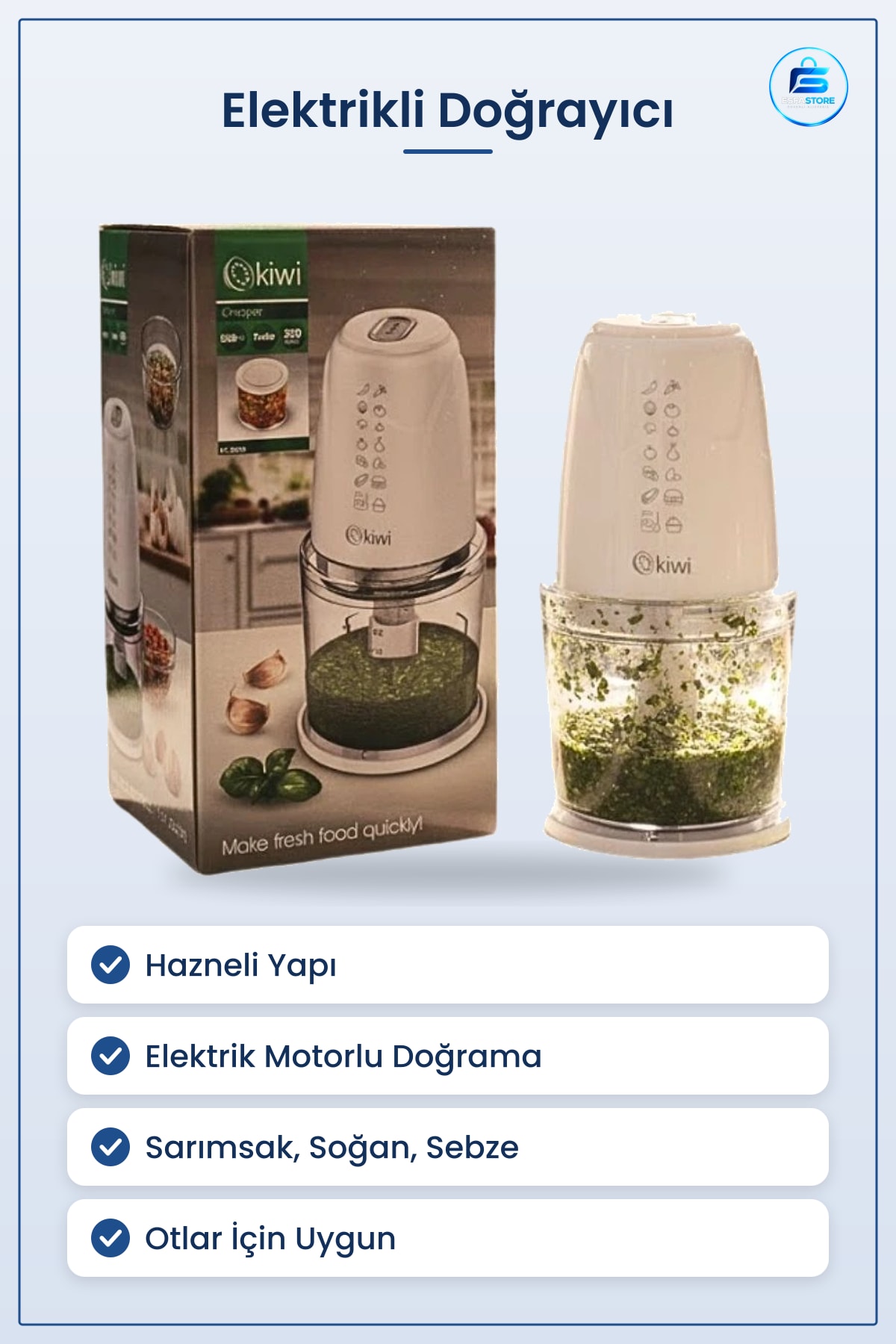 Elektrikli Doğrayıcı Rondo Mutfak Sarımsak Soğan Sebze Doğrama Hazneli Pratik Kullanım