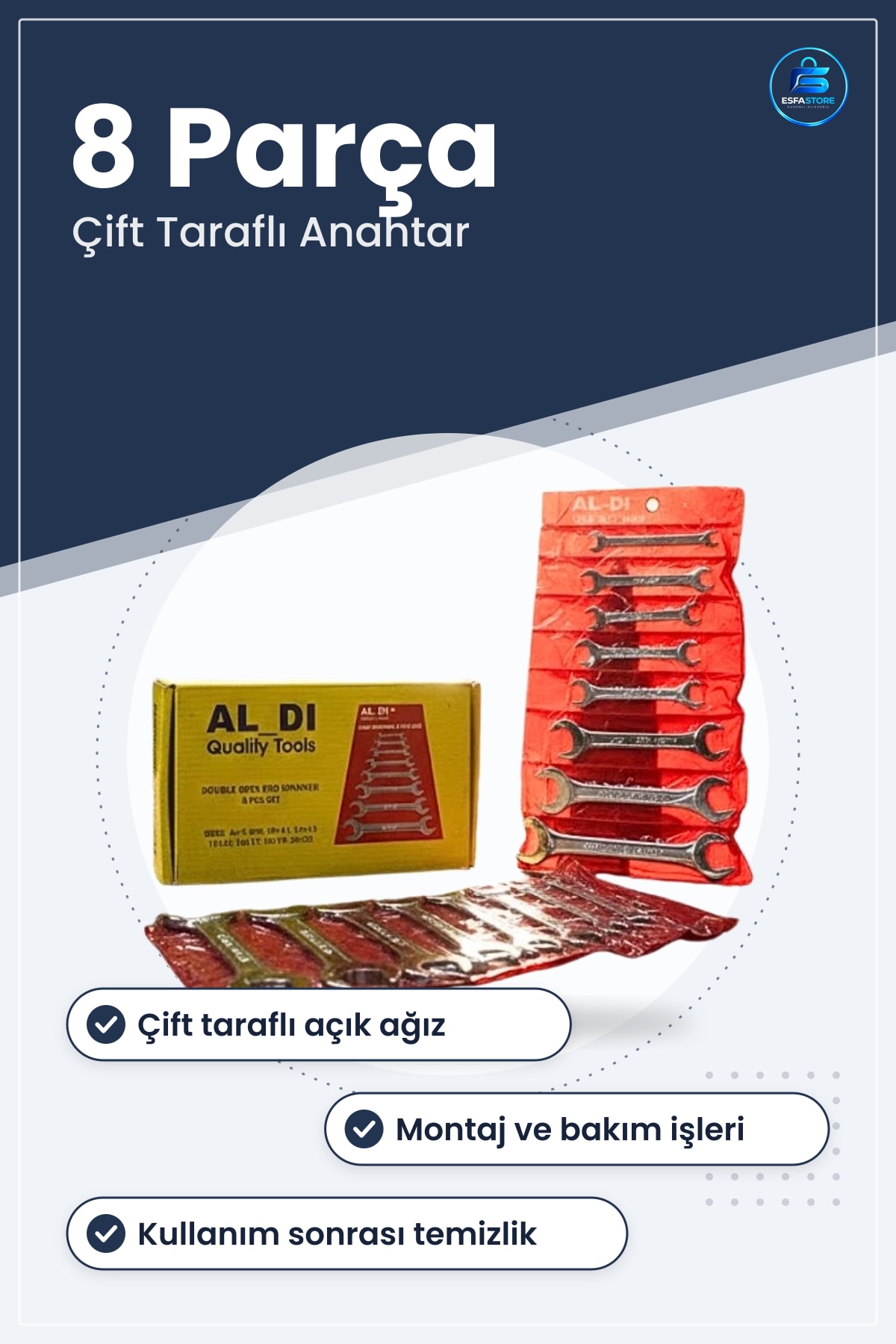 8 Parça Açık Ağız Anahtar Seti Çift Taraflı Manuel El Aletleri Montaj Bakım Tamir Hırdavat