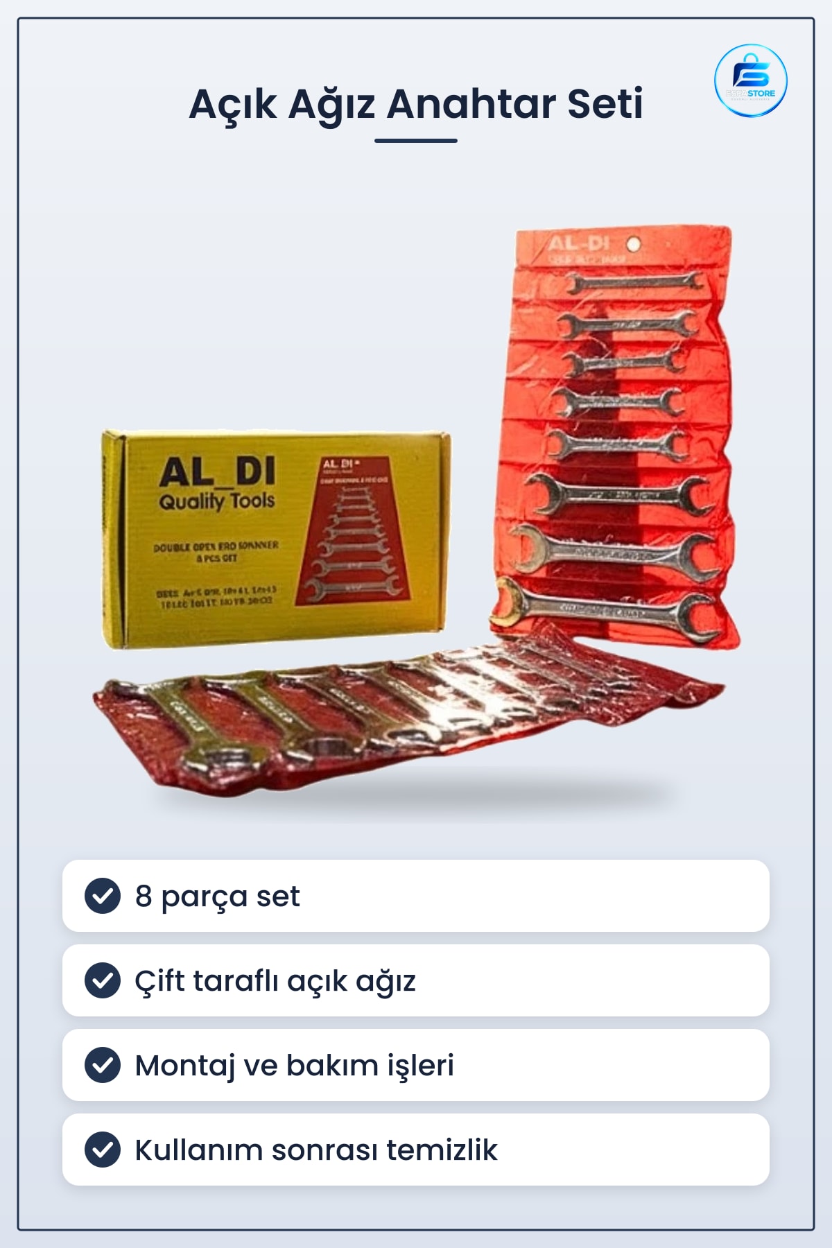 8 Parça Açık Ağız Anahtar Seti Çift Taraflı Manuel El Aletleri Montaj Bakım Tamir Hırdavat