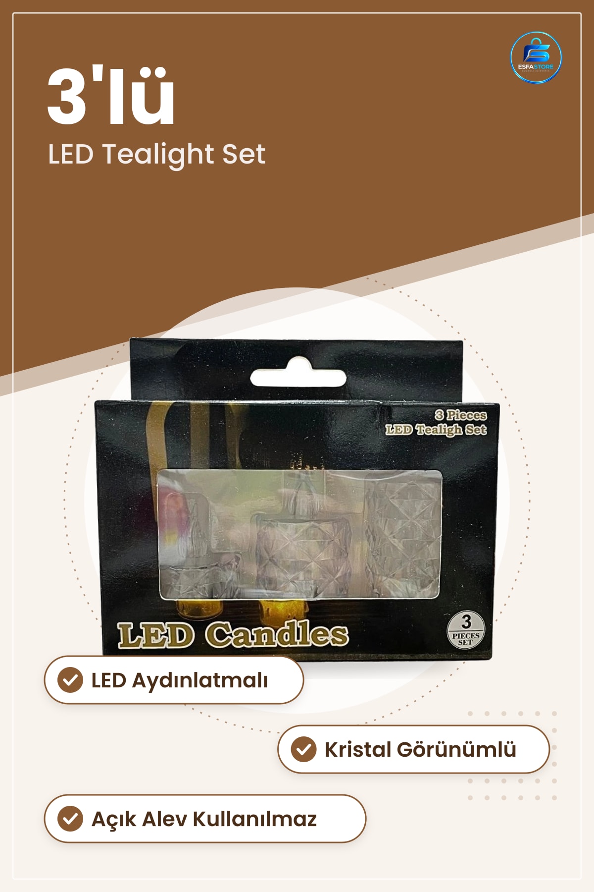 Kristal LED Mum 3'lü Dekoratif Tealight Seti Ev Dekorasyonu Ambiyans Aydınlatma Kandil