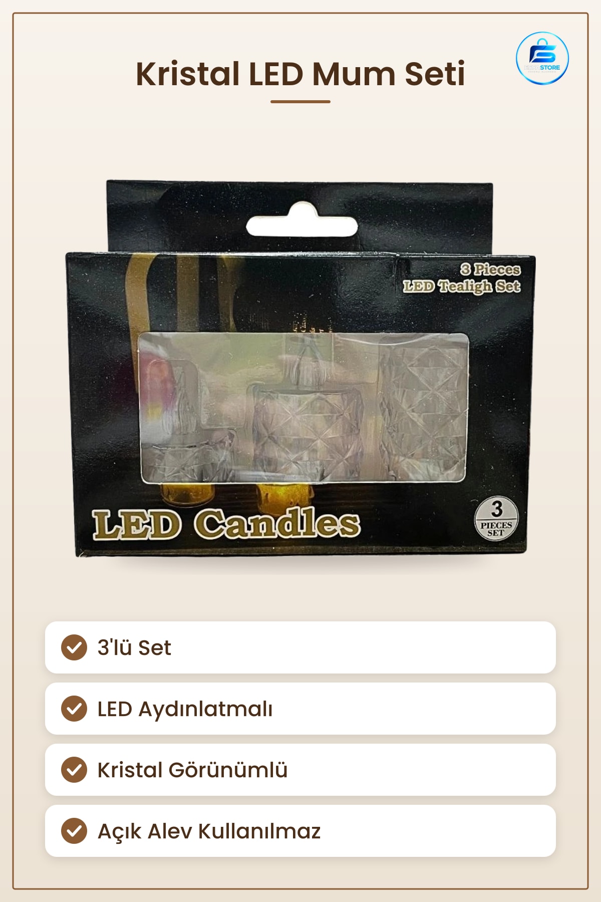 Kristal LED Mum 3'lü Dekoratif Tealight Seti Ev Dekorasyonu Ambiyans Aydınlatma Kandil