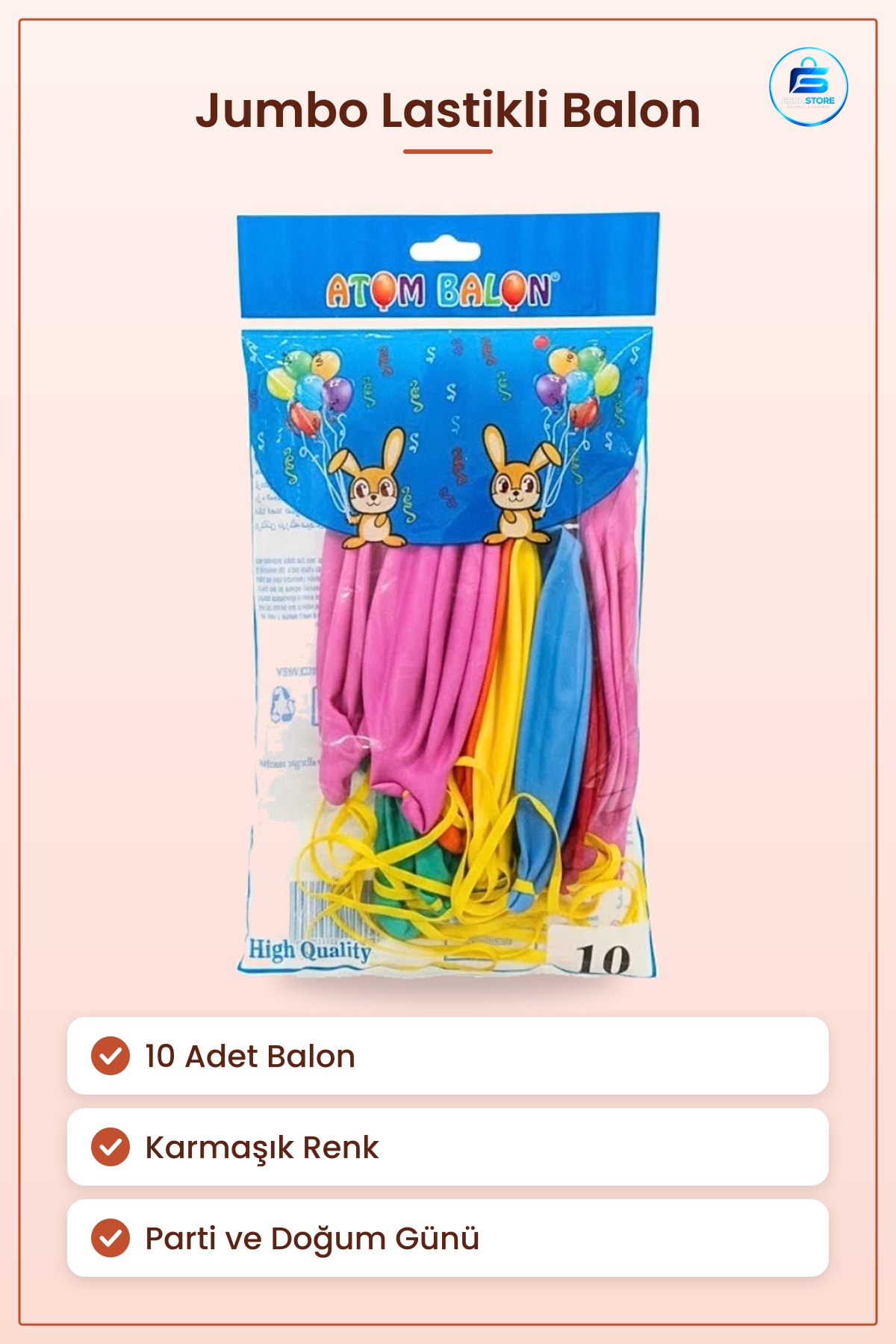Balon Jumbo Lastikli 10 Adet Karışık Renk Parti Doğum Günü Kutlama Süsleme Ev Dekorasyonu