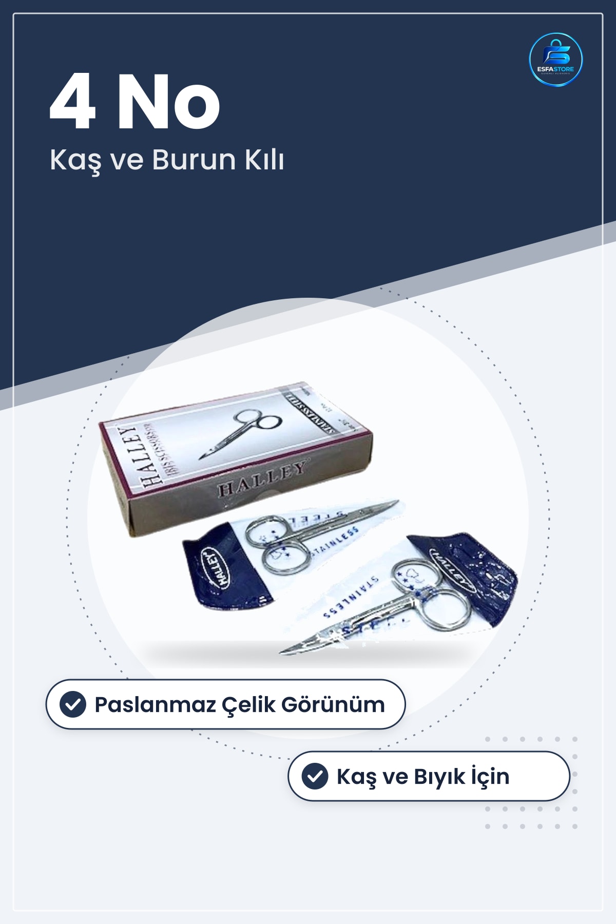 Metal Bıyık Makası 4 No Paslanmaz Çelik Kaş ve Burun Kılı Hassas Kesim Makas Kişisel Bakım