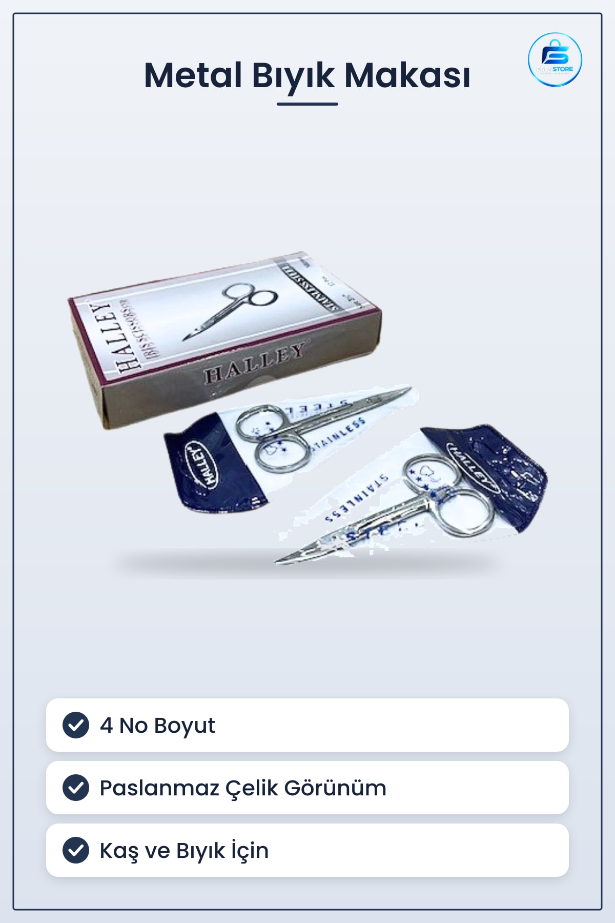 Metal Bıyık Makası 4 No Paslanmaz Çelik Kaş ve Burun Kılı Hassas Kesim Makas Kişisel Bakım