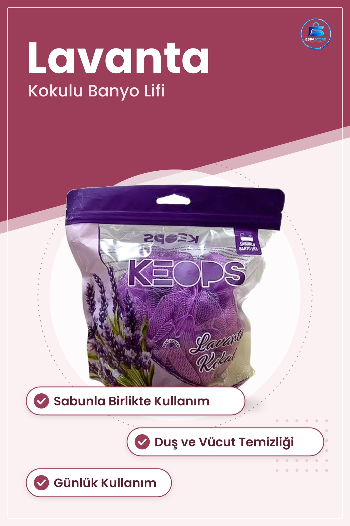Banyo Lifi Lavanta Kokulu Sabunlu Duş ve Vücut Temizleme Süngeri Günlük Pratik Kullanım