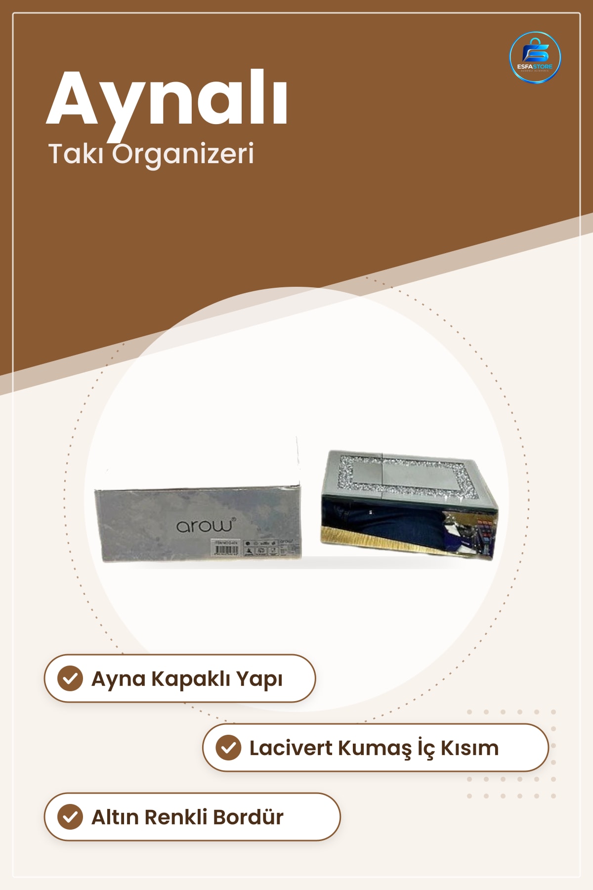Aynalı Mücevher Kutusu Takı Organizeri Makyaj Saklama Lüks Ev Düzenleyici Ayna Aksesuar Dekoratif