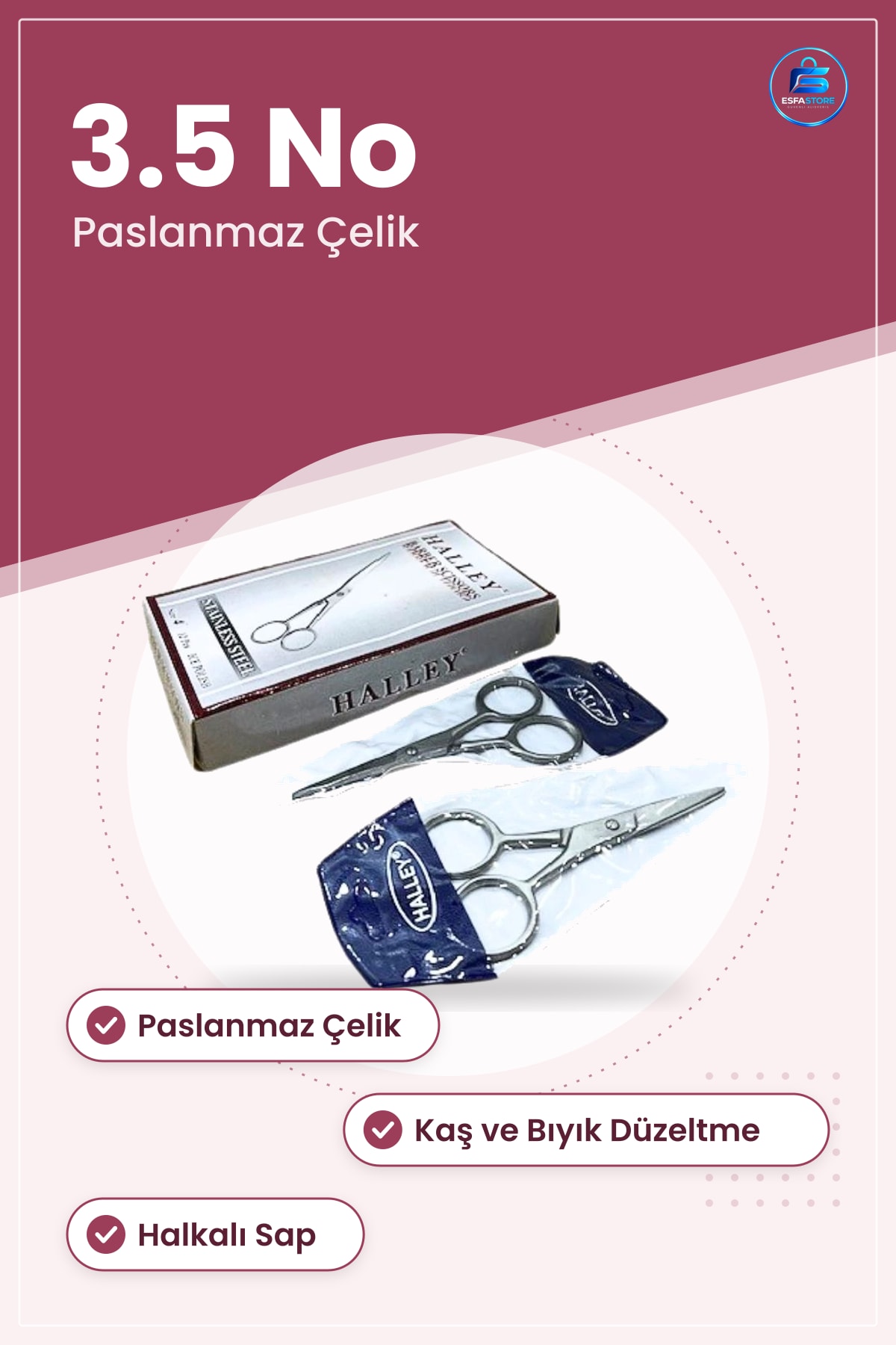 Kaş Makası 3.5 No Metal Paslanmaz Çelik Bıyık ve Yüz Kişisel Bakım İçin Kesim Aleti