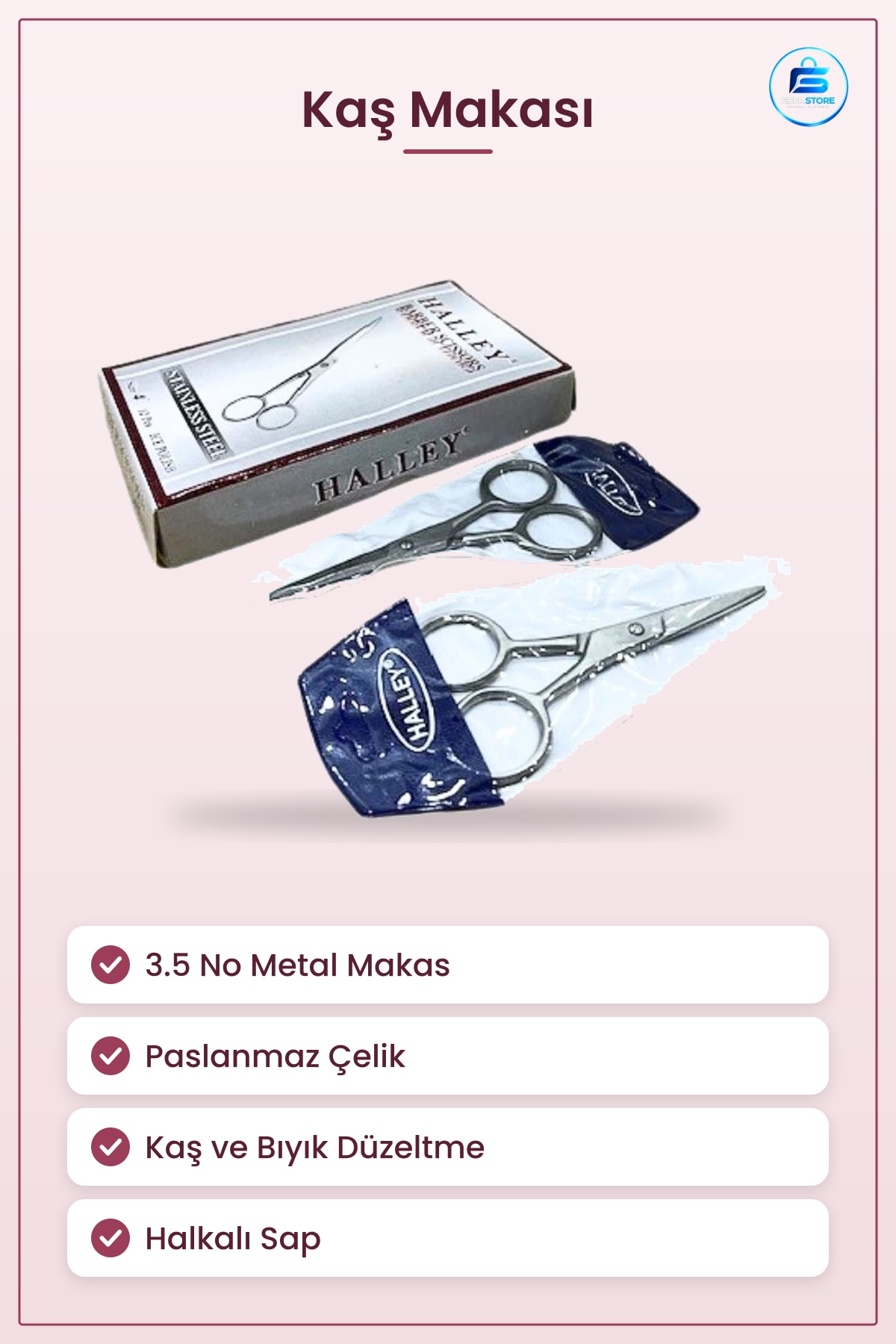 Kaş Makası 3.5 No Metal Paslanmaz Çelik Bıyık ve Yüz Kişisel Bakım İçin Kesim Aleti
