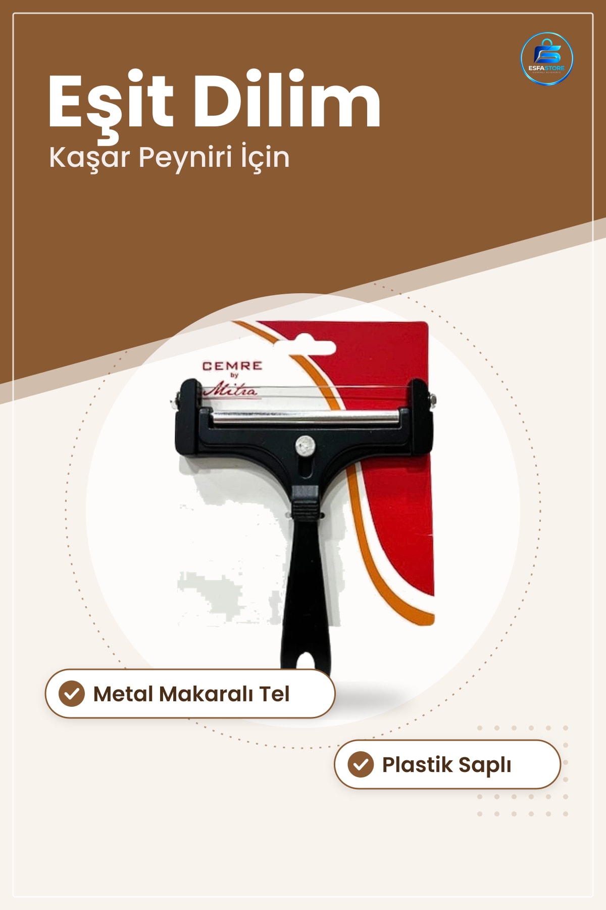 Peynir Kesici Tel Mutfak Kaşar Peyniri Kesme Aparatı Plastik Saplı Metal Makaralı Dilimleyici