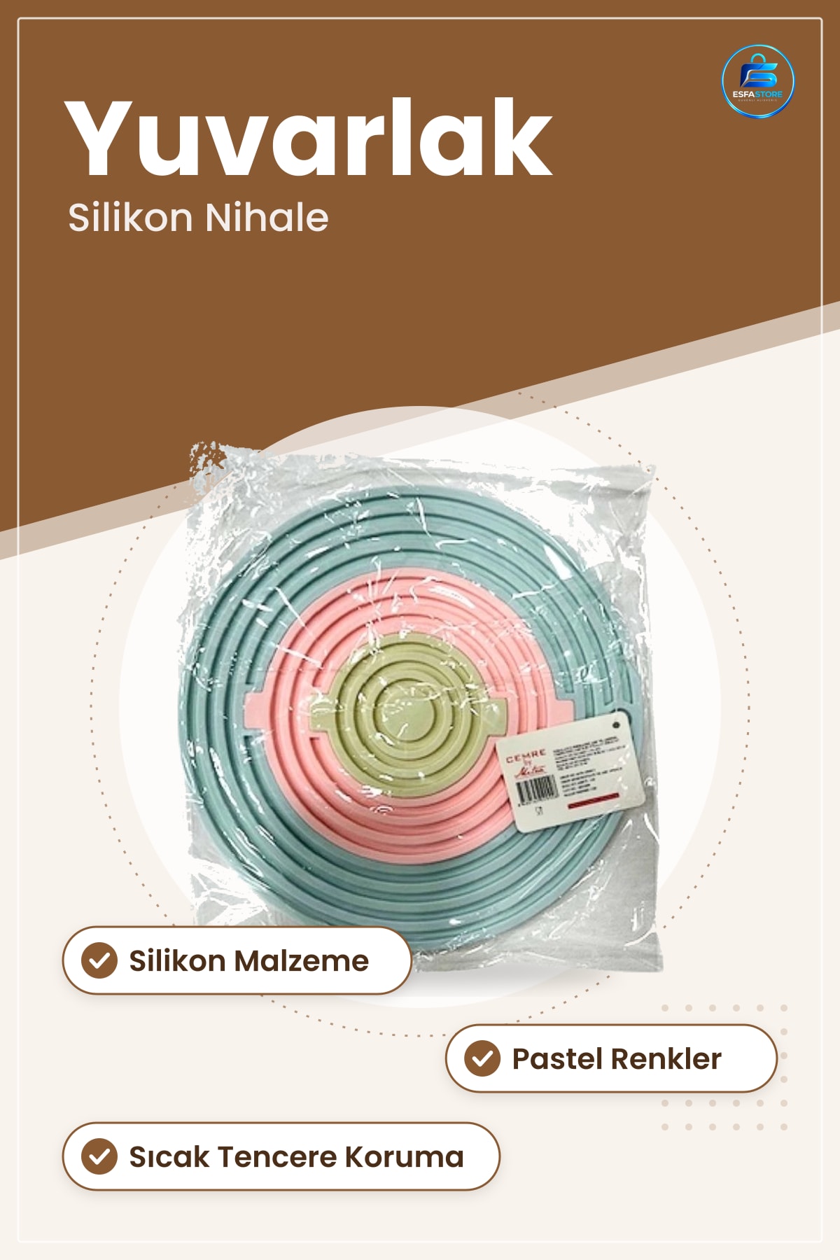 Nihale Yuvarlak Silikon Sıcak Tencere Altlığı Masa Tezgah Koruyucu Mutfak Servis Pastel Renkli