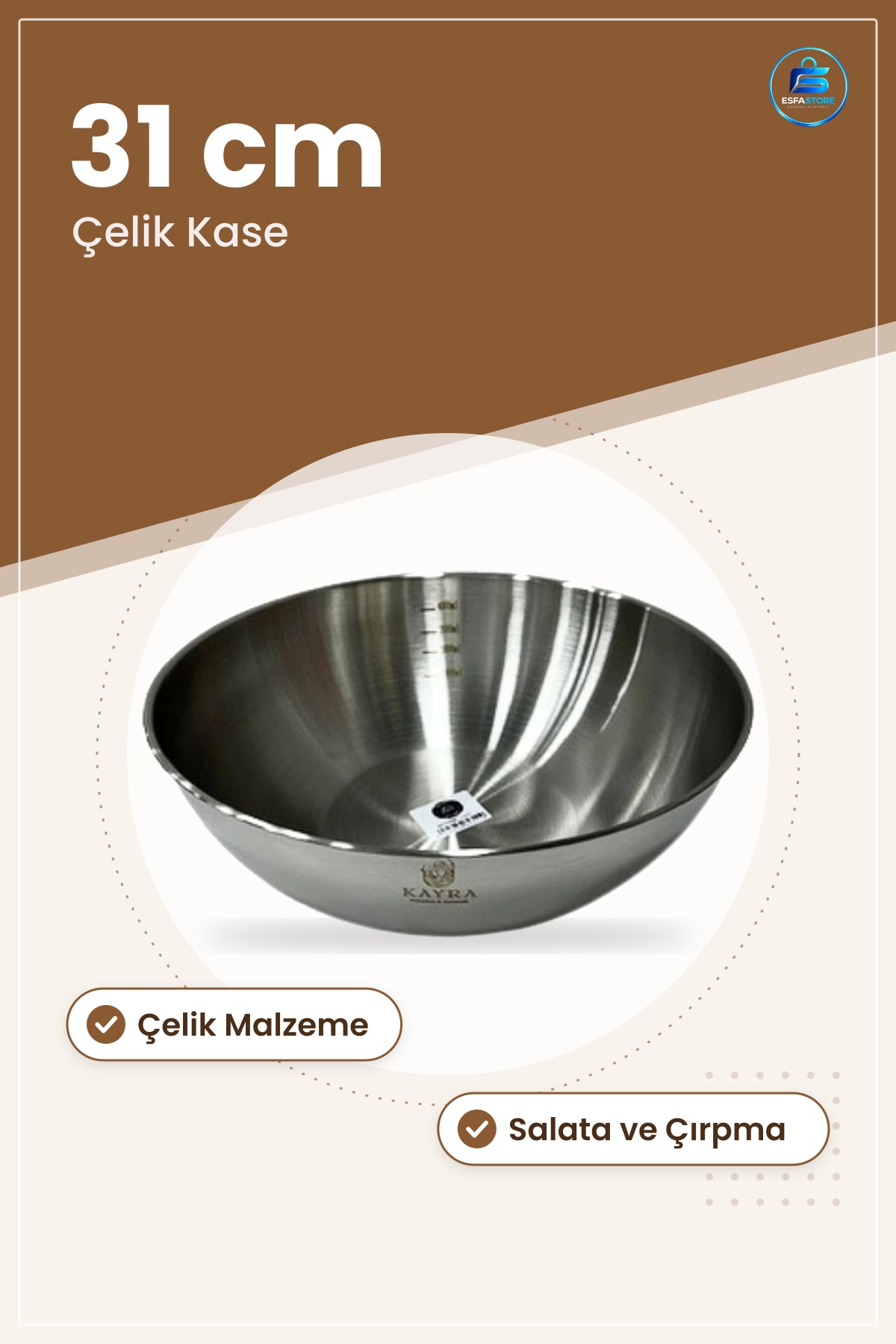 Çelik Kase 31 cm Salata ve Çırpma Kasesi Mutfak Yemek Hazırlama Karıştırma Sofra Servis Saklama