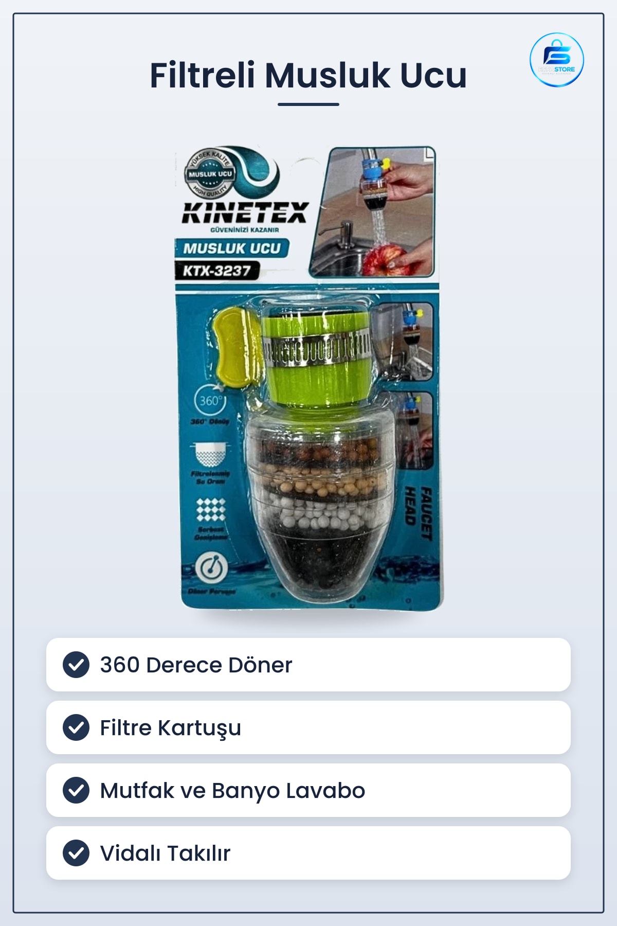 Musluk Ucu Filtreli Döner Başığı Derece Mutfak Banyo Lavabo Su Filtre Kartuşlu Kullanışlı