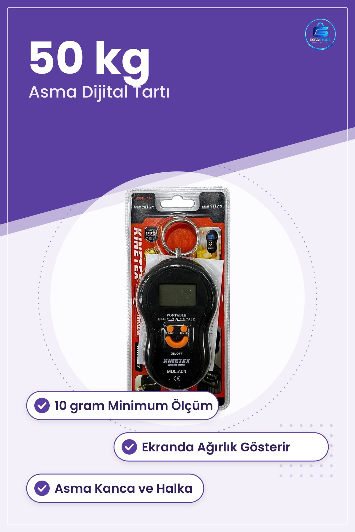 Dijital El Terazisi 50 kg Taşınabilir Asma Tartı Bagaj Paket Ölçer LCD Ekran Pratik Kullanım Siyah
