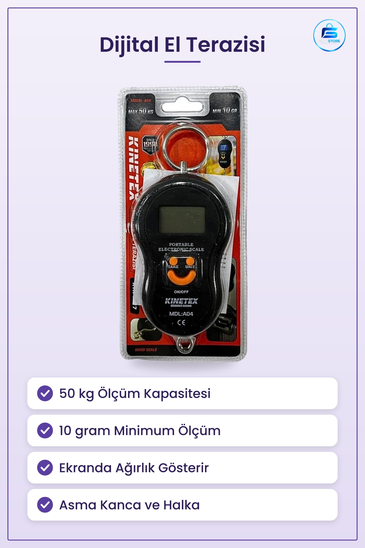 Dijital El Terazisi 50 kg Taşınabilir Asma Tartı Bagaj Paket Ölçer LCD Ekran Pratik Kullanım Siyah