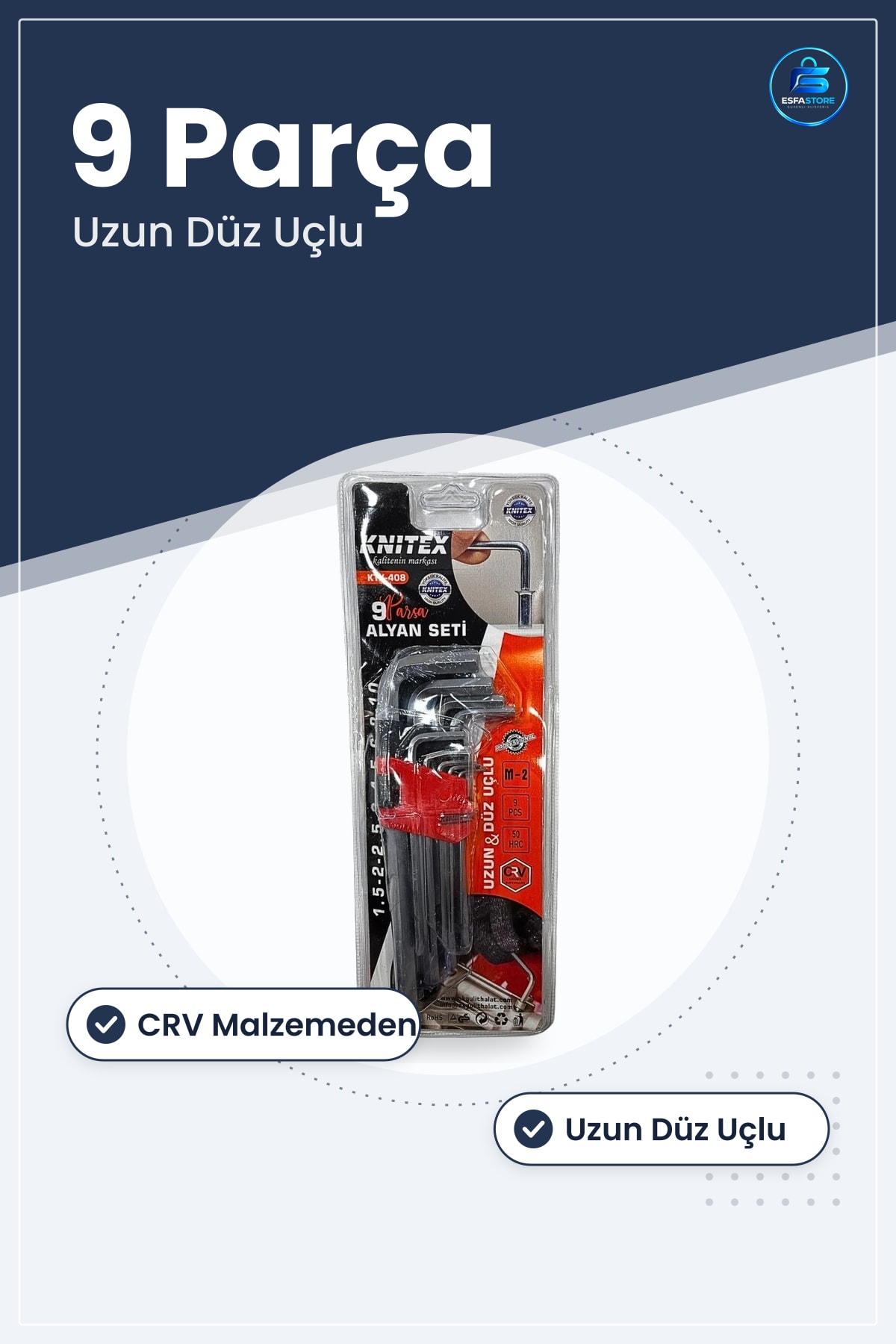 Metrik Uzun Düz Uçlu Alyan Anahtar Seti 9 Parça CRV Tamir ve Montaj Hırdavat Atölye Aracı