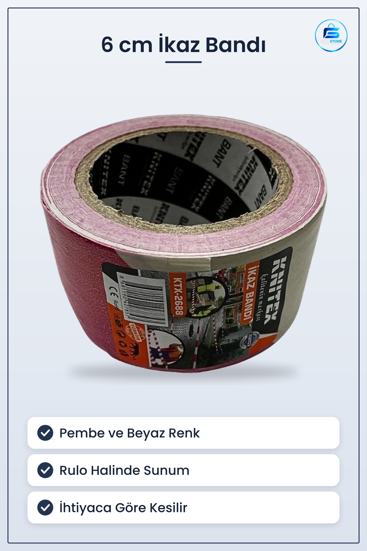 İkaz Bandı 6 cm Pembe Beyaz Uyarı İşaretleme Aydınlık Yapışkanlı İş Güvenliği Kutu Ambalajı Taşıma