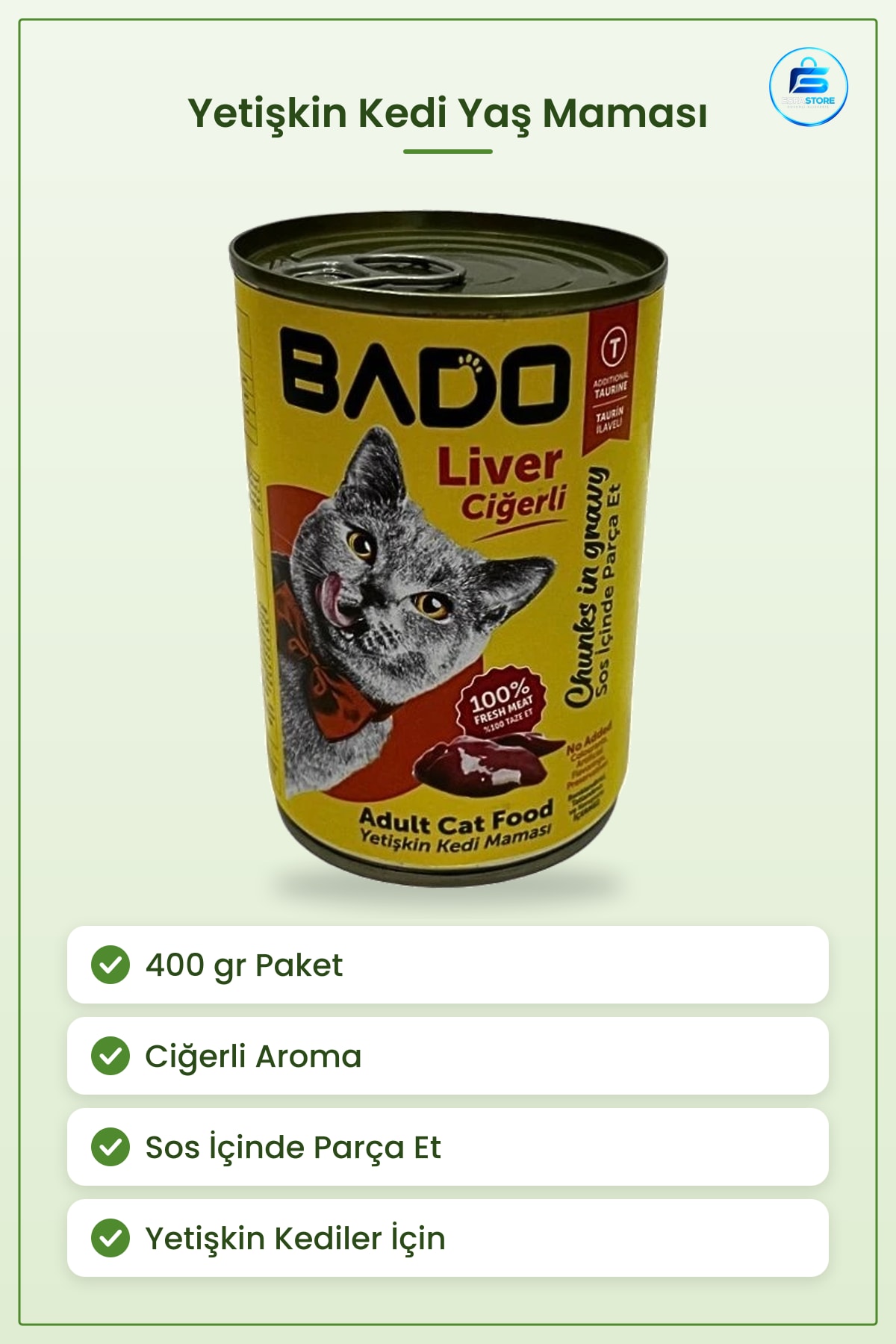 Kedi Konserve Maması Ciğerli 400 gr Yetişkin Kediler İçin Sos İçinde Parça Et Taurinli