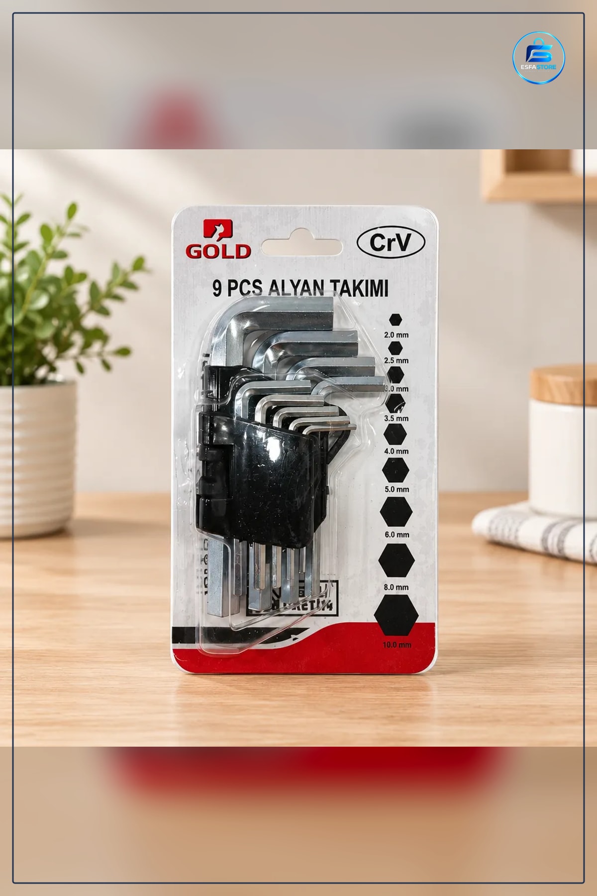 Alyan Anahtar Takımı Kısa CrV 9 Parça Hırdavat Manuel El Aleti Seti 2 mm 10 Altıgen