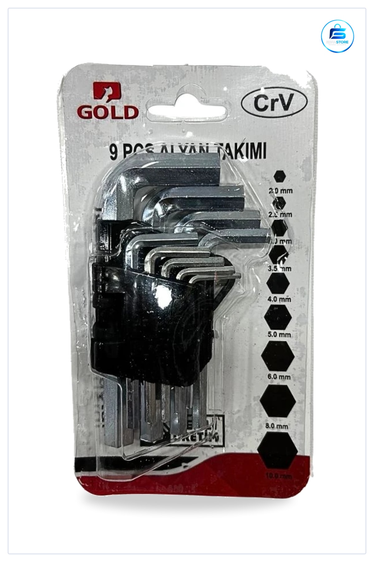 Alyan Anahtar Takımı Kısa CrV 9 Parça Hırdavat Manuel El Aleti Seti 2 mm 10 Altıgen