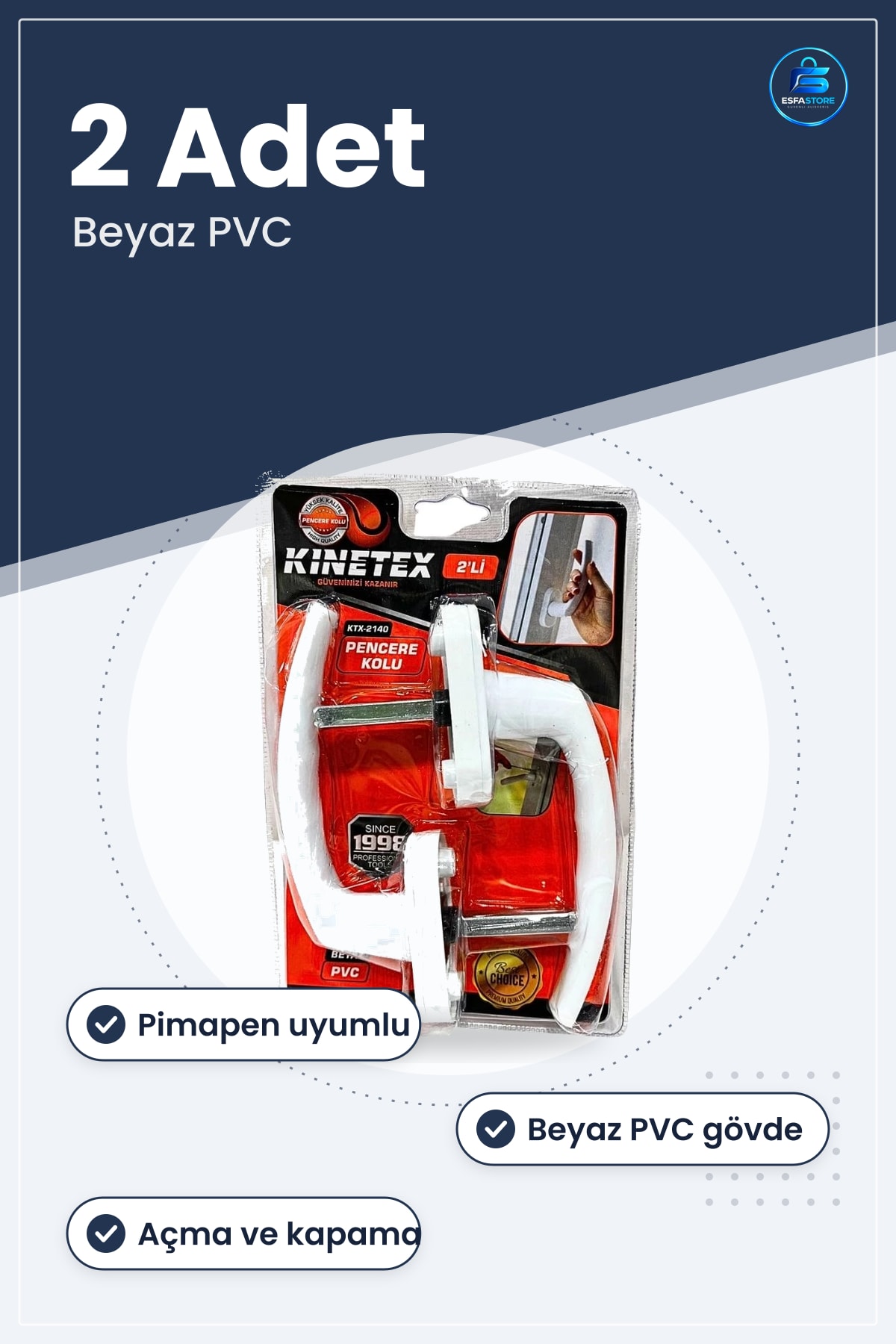 Pencere Kolu Pimapen Uyumlu 2 Adet Beyaz PVC Açma Kapama Tadilat Malzemesi Kapı Hırdavatı