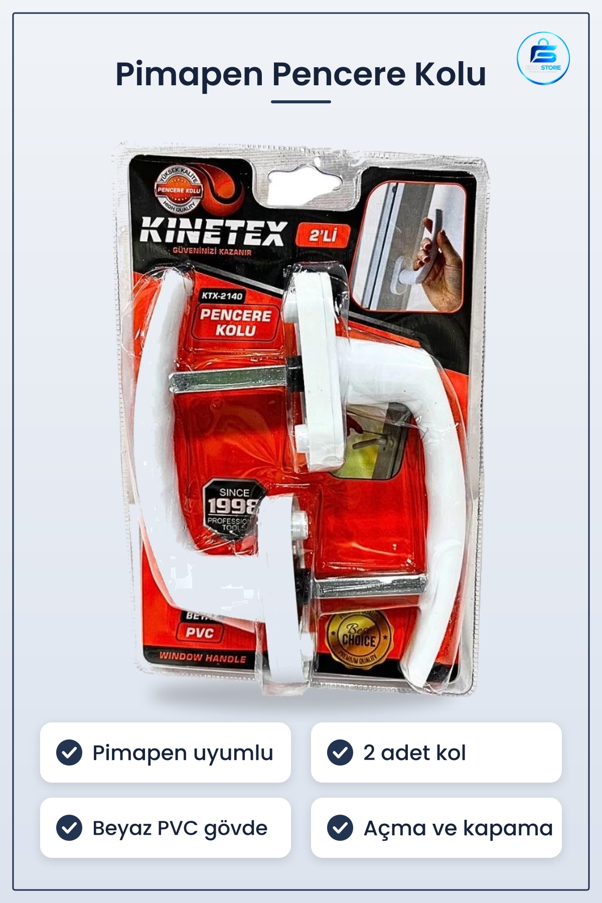 Pencere Kolu Pimapen Uyumlu 2 Adet Beyaz PVC Açma Kapama Tadilat Malzemesi Kapı Hırdavatı